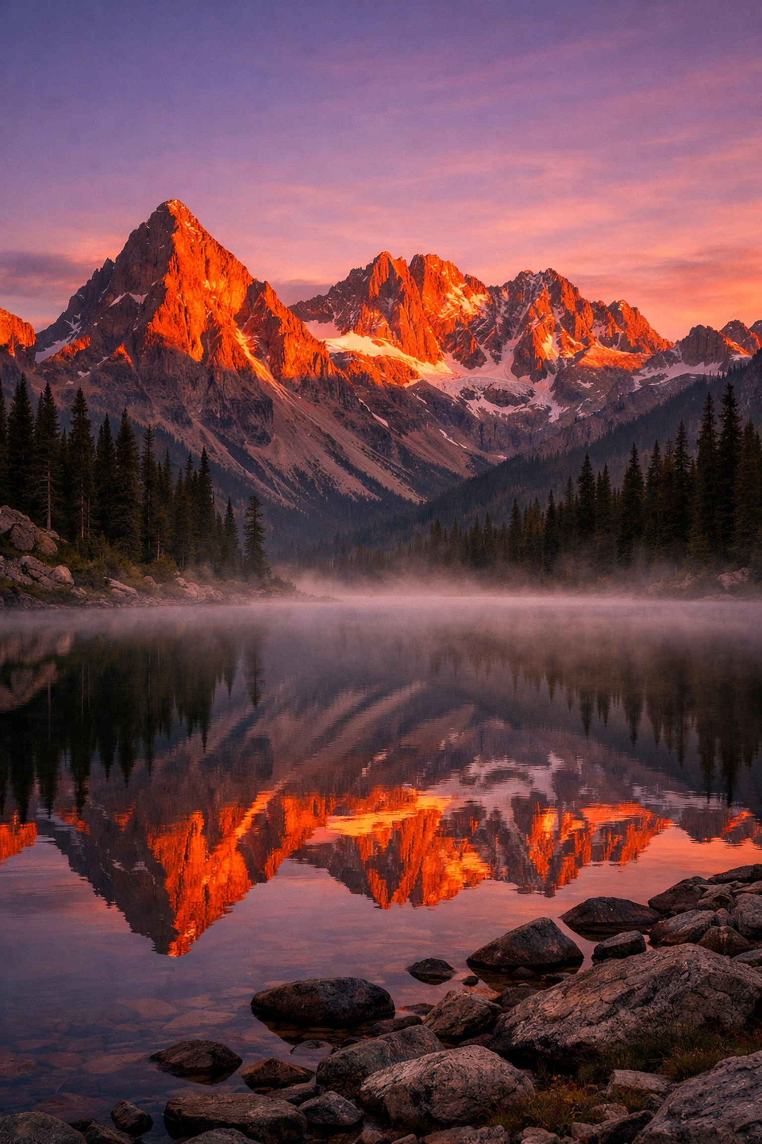 Golden hour mountain landscape reflected in a lake showing perfect lighting for landscape photography.