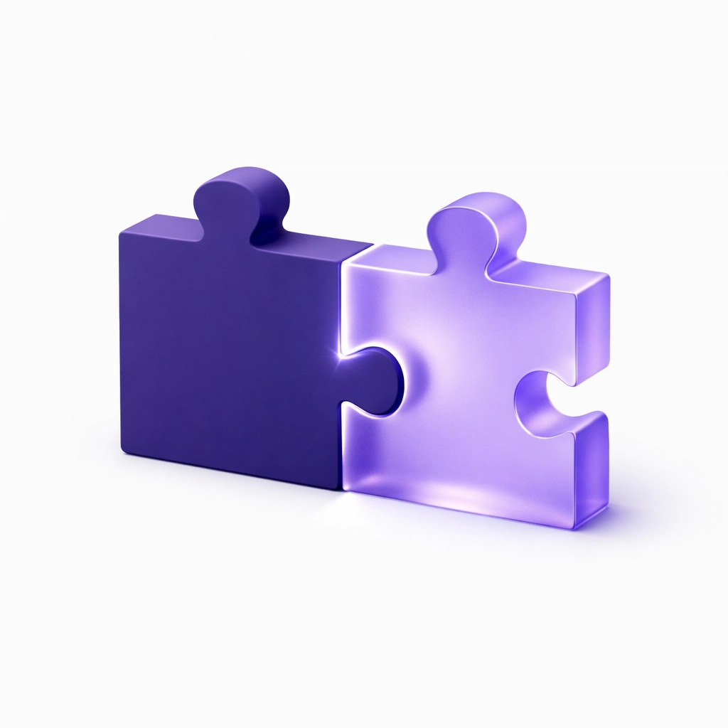 Interlocking puzzle pieces symbolizing the reconciliation of automated data and expert review.