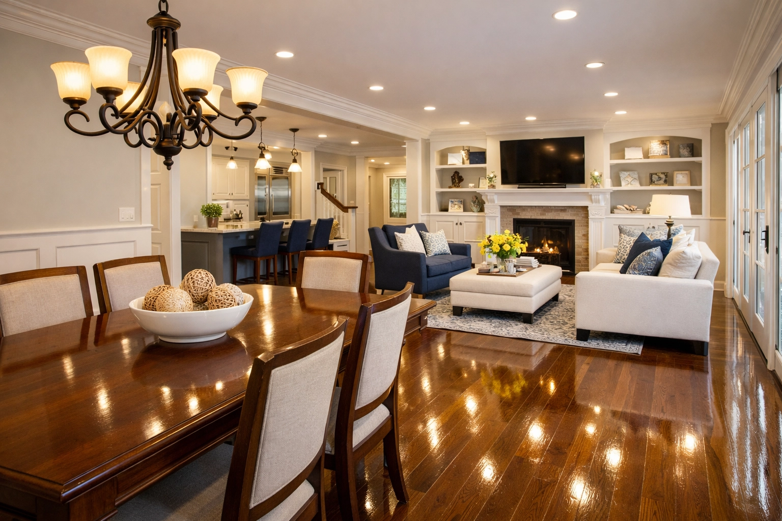 Spotless open-concept living area following a full Spring Cleaning Ninja Strike from professional cleaners MA.