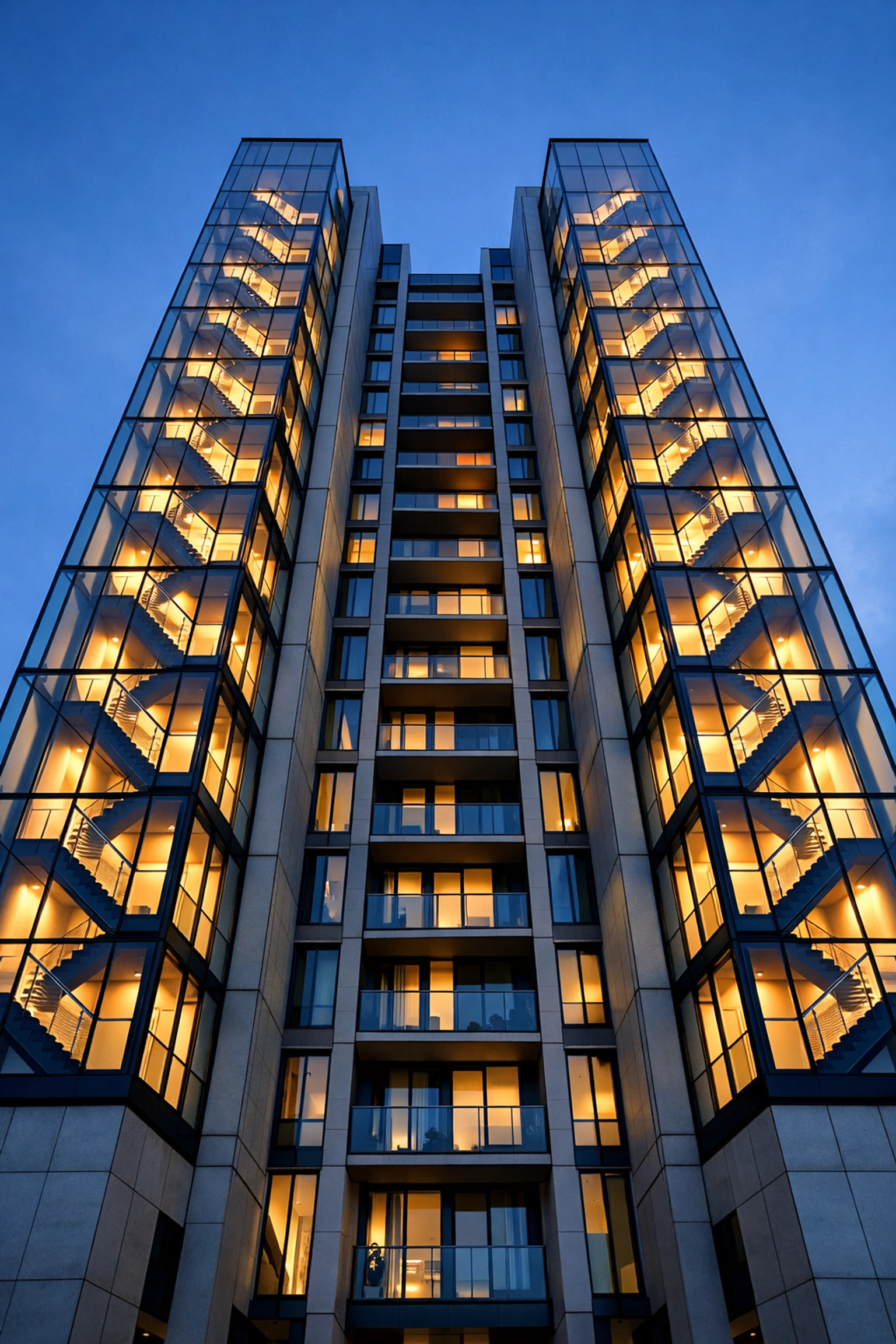 Modern London high-rise residential building with dual staircase compliance design