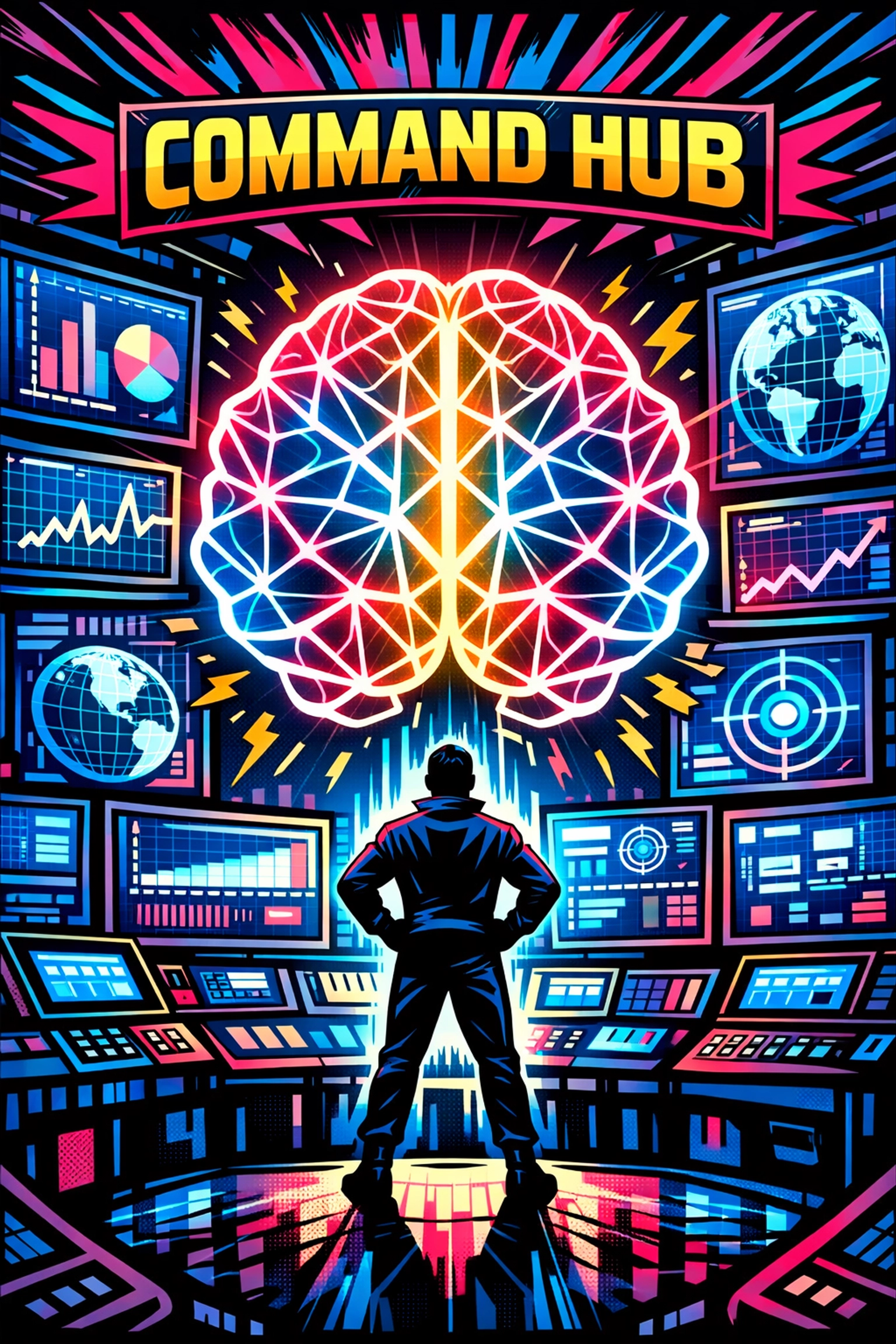 A person managing a digital command hub using an AI assistant for small business to organize work.