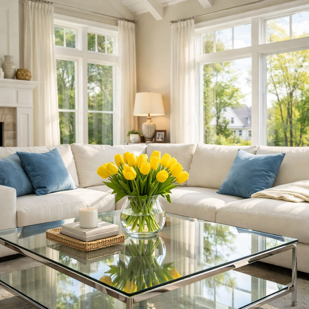 A spotless, stress-free Massachusetts living room maintained by The Cleaning Ninjas Inc professional team.