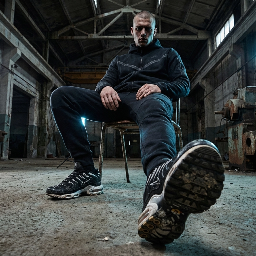 Dominant scally lad in Nike TN trainers for a hardcore foot slave fantasy.