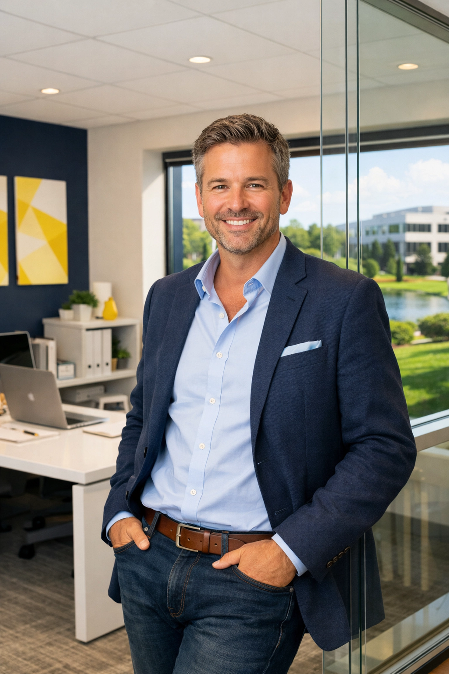 Happy business owner in a productive environment with expert commercial cleaning services in Northborough.