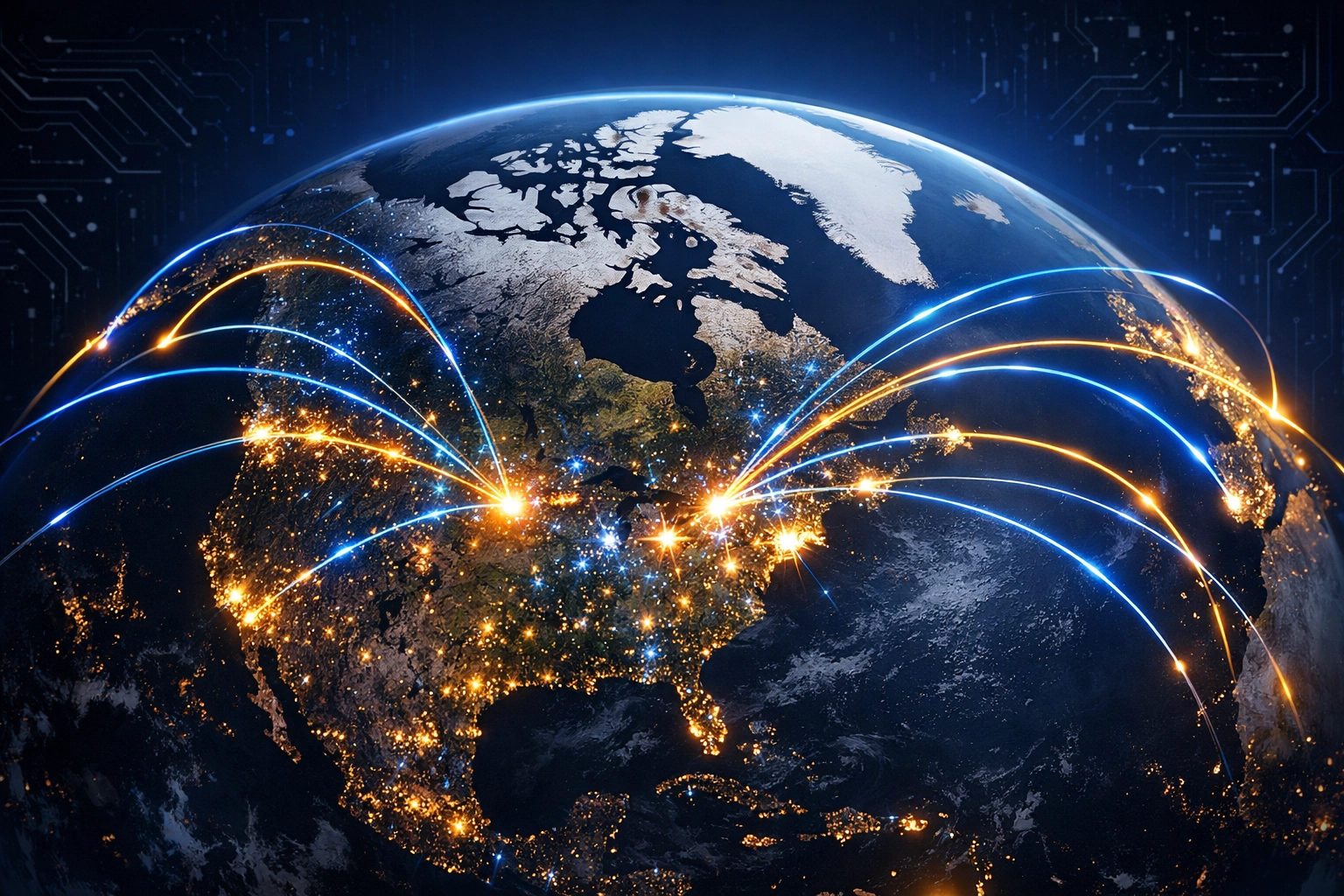 Global connectivity map highlighting business VoIP network reach for Canadian offices.