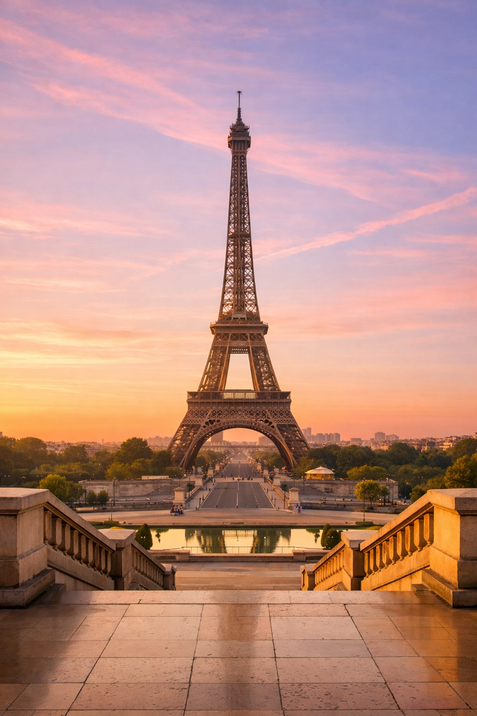Eiffel Tower at sunrise, a prime example of the best photography locations for your travel bucket list.