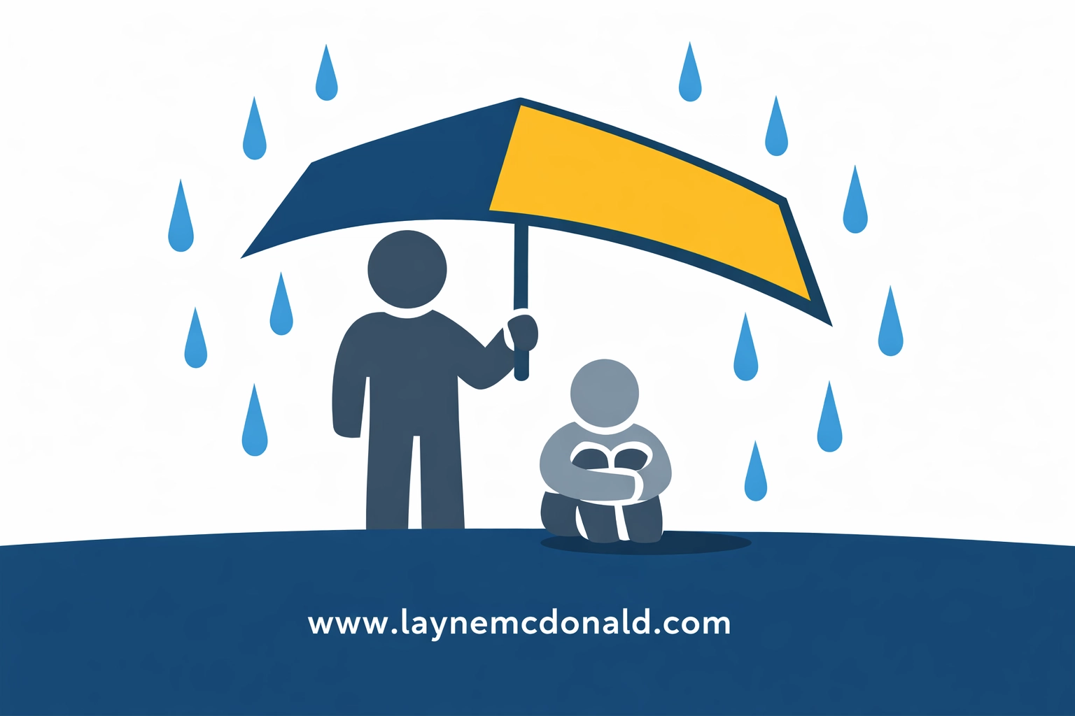 Illustration of a figure shielding another from rain, symbolizing sacrificial love and Christian service.