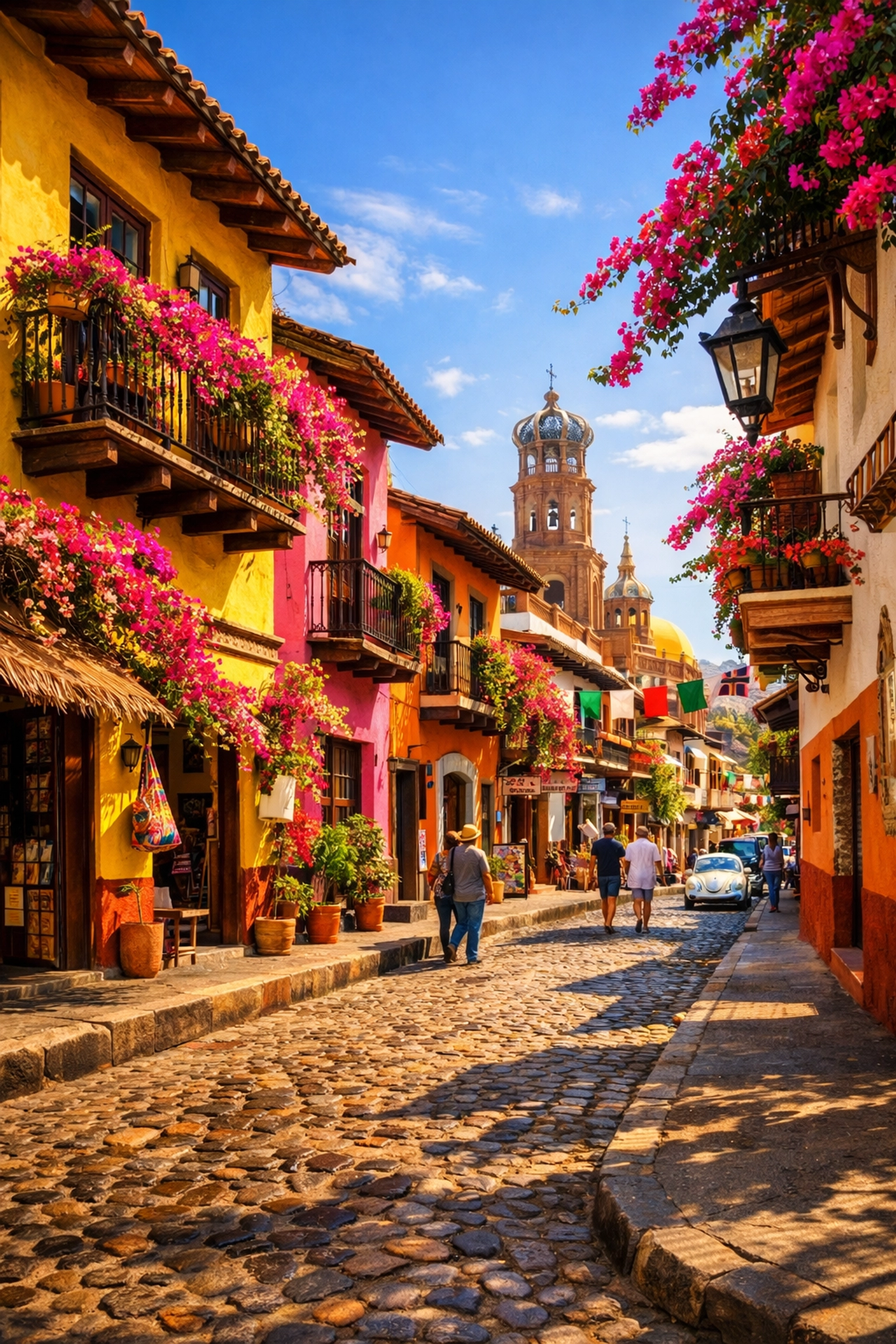 Colorful Old Town Zona Romantica street in Puerto Vallarta