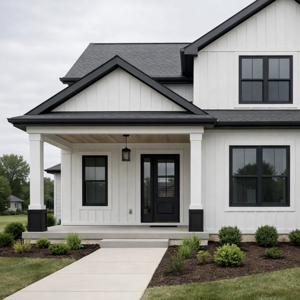Newly constructed modern craftsman home on a quiet suburban street in Jackson Township.
