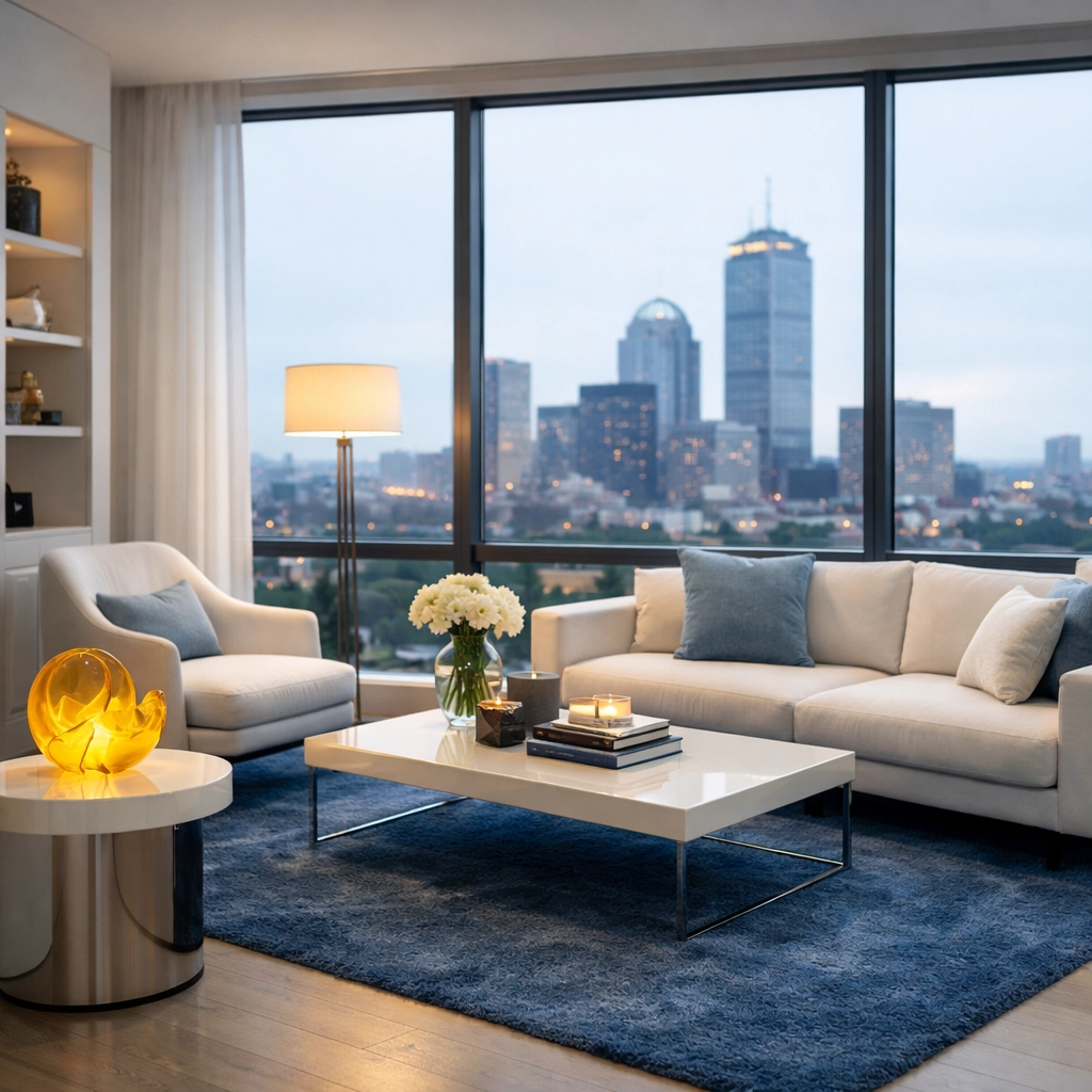 A pristine modern Boston apartment after a professional move-in cleaning service, ready for new tenants.