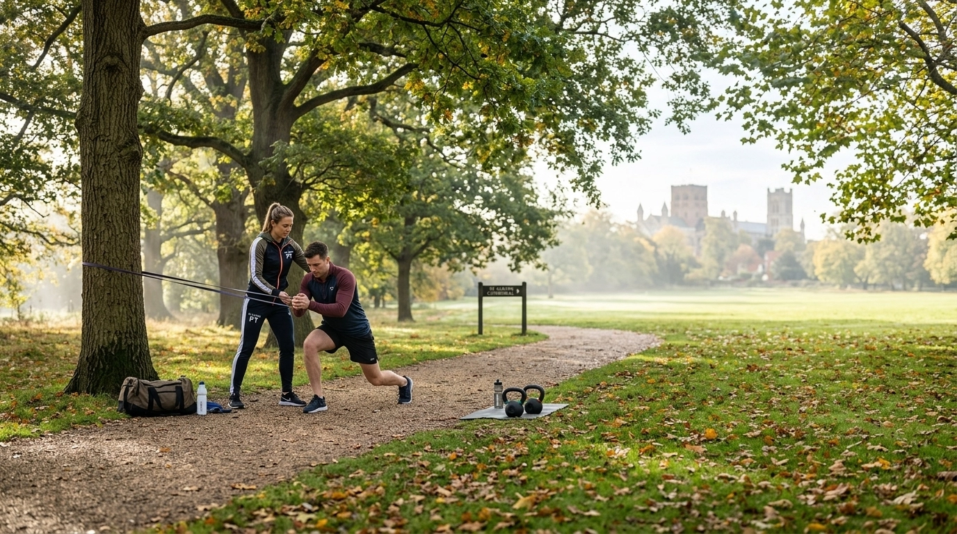 Outdoor personal training session in a leafy park in St Albans