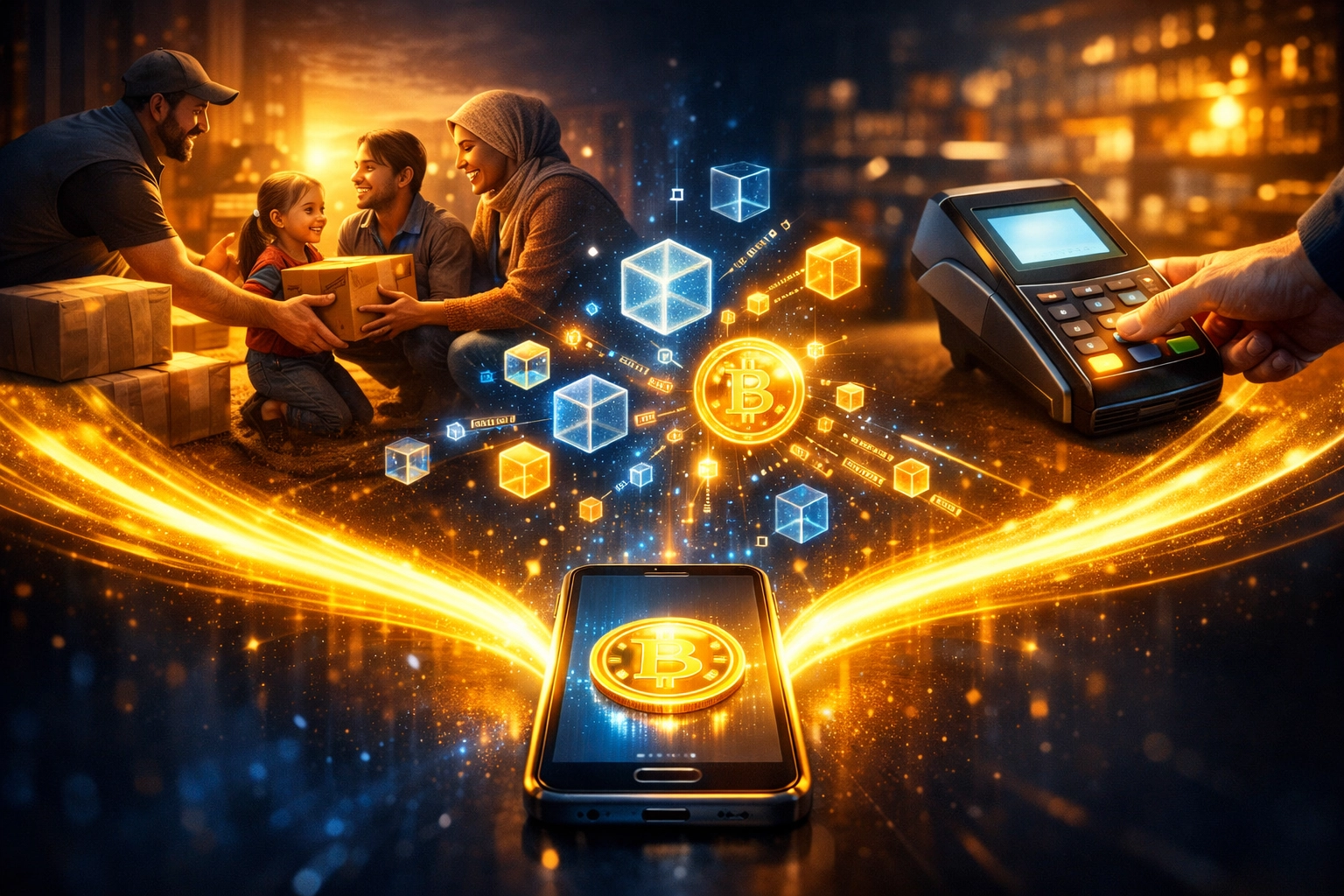 Crypto payment automatically splitting between merchant and hunger relief through blockchain