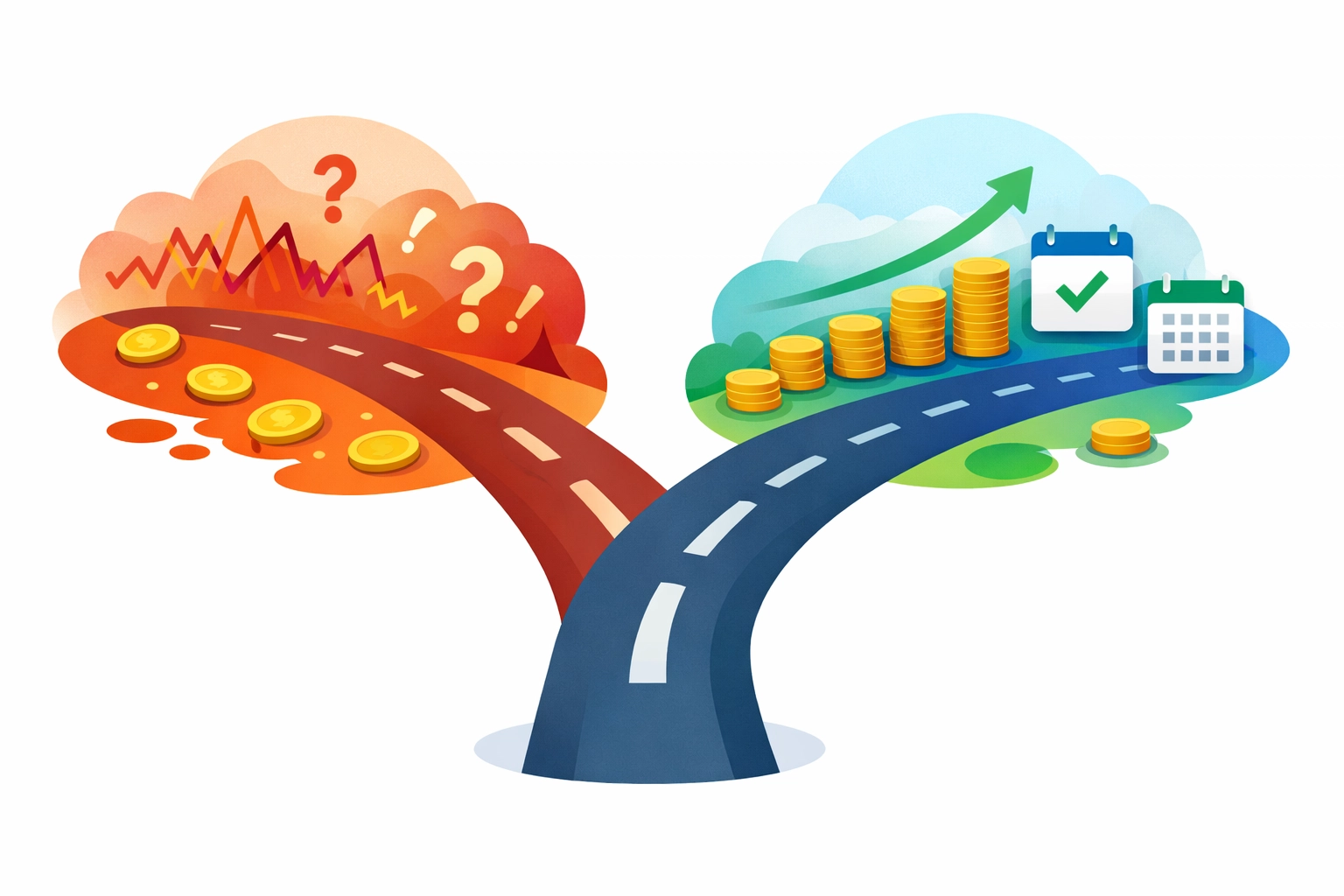 Comparison of unpredictable Google Ads costs versus stable pay-per-lead ROI for contractors