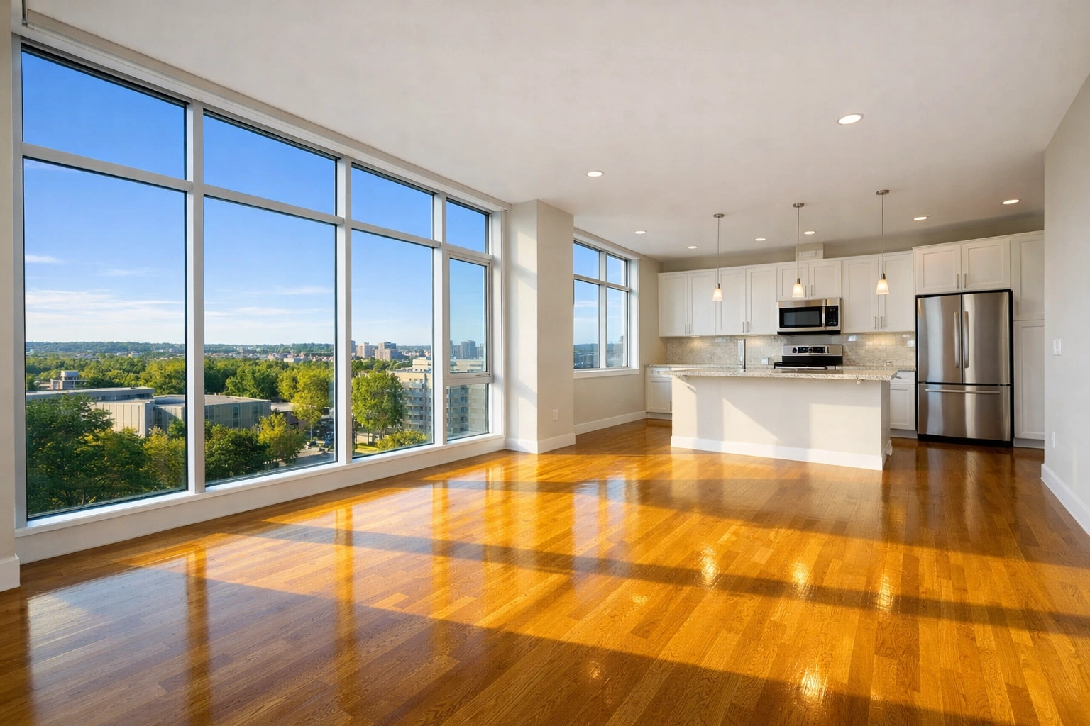 Pristine empty luxury apartment near Gateway Park after a professional move-out cleaning Worcester MA.