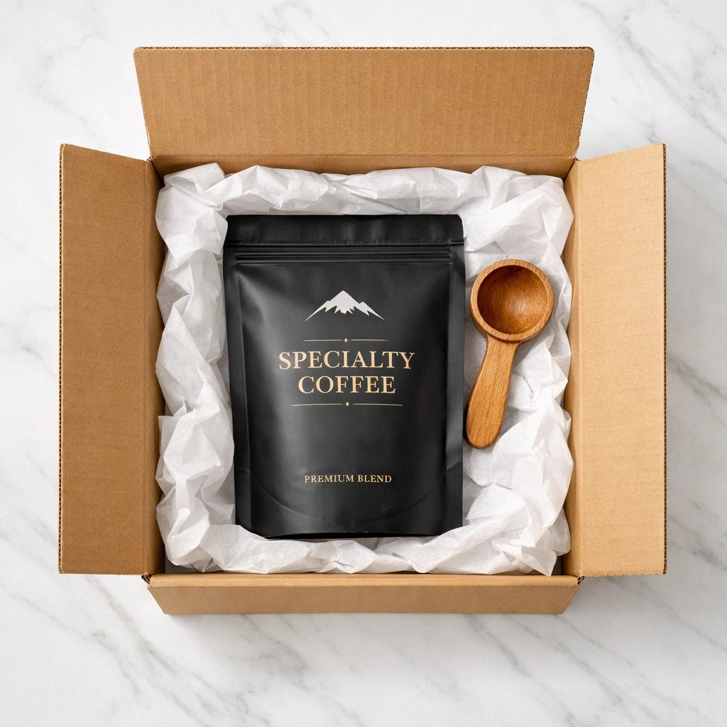 Professional unboxing experience of a speciality coffee order from a UK dropshipping service.