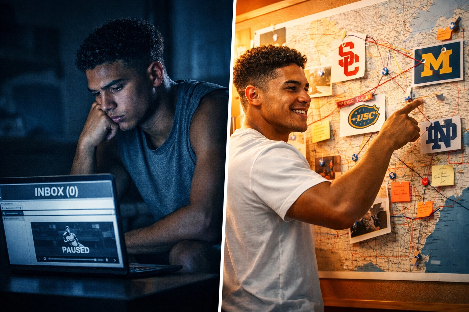 Athlete transformation from frustrated recruitment emails to confident strategic planning