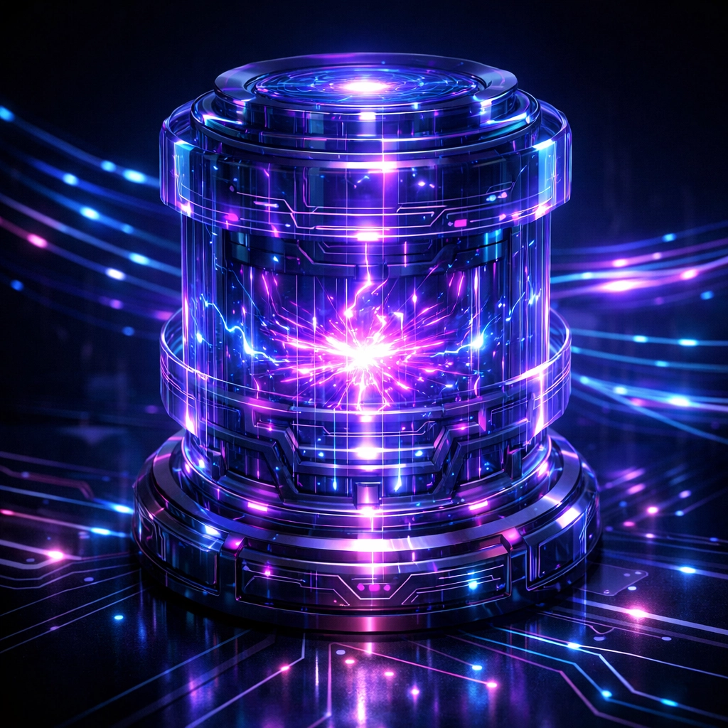 A glowing tech power core representing high-performance web hosting and technical SEO optimization.