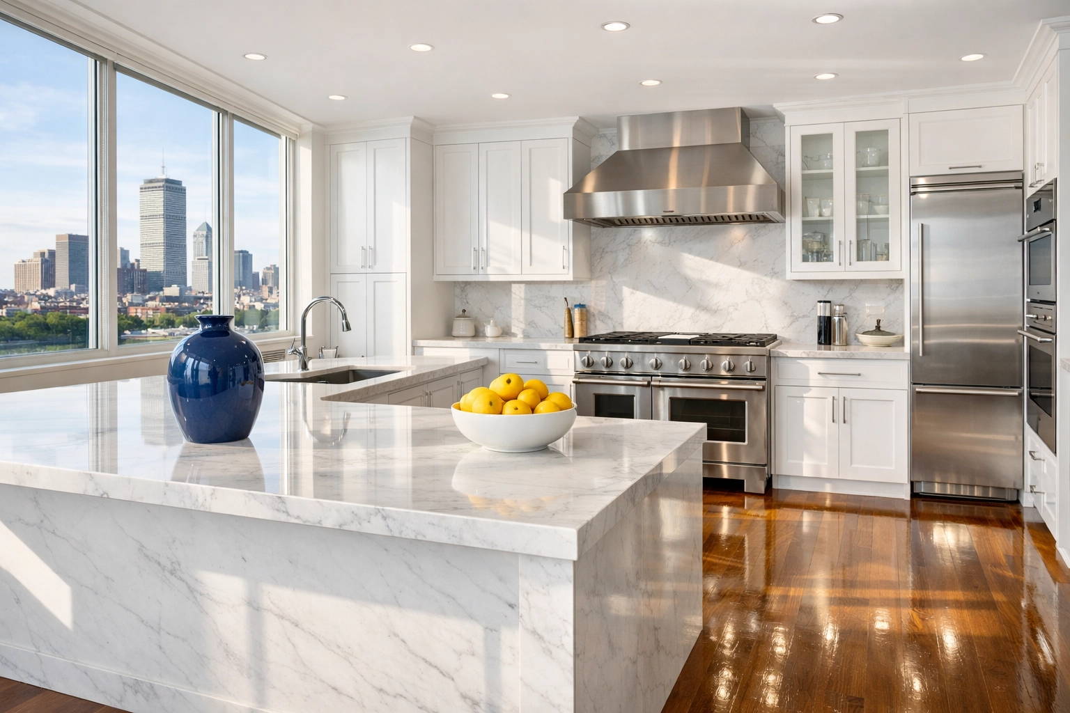 Sparkling modern kitchen in Boston after a professional deep clean for a new apartment move-in.