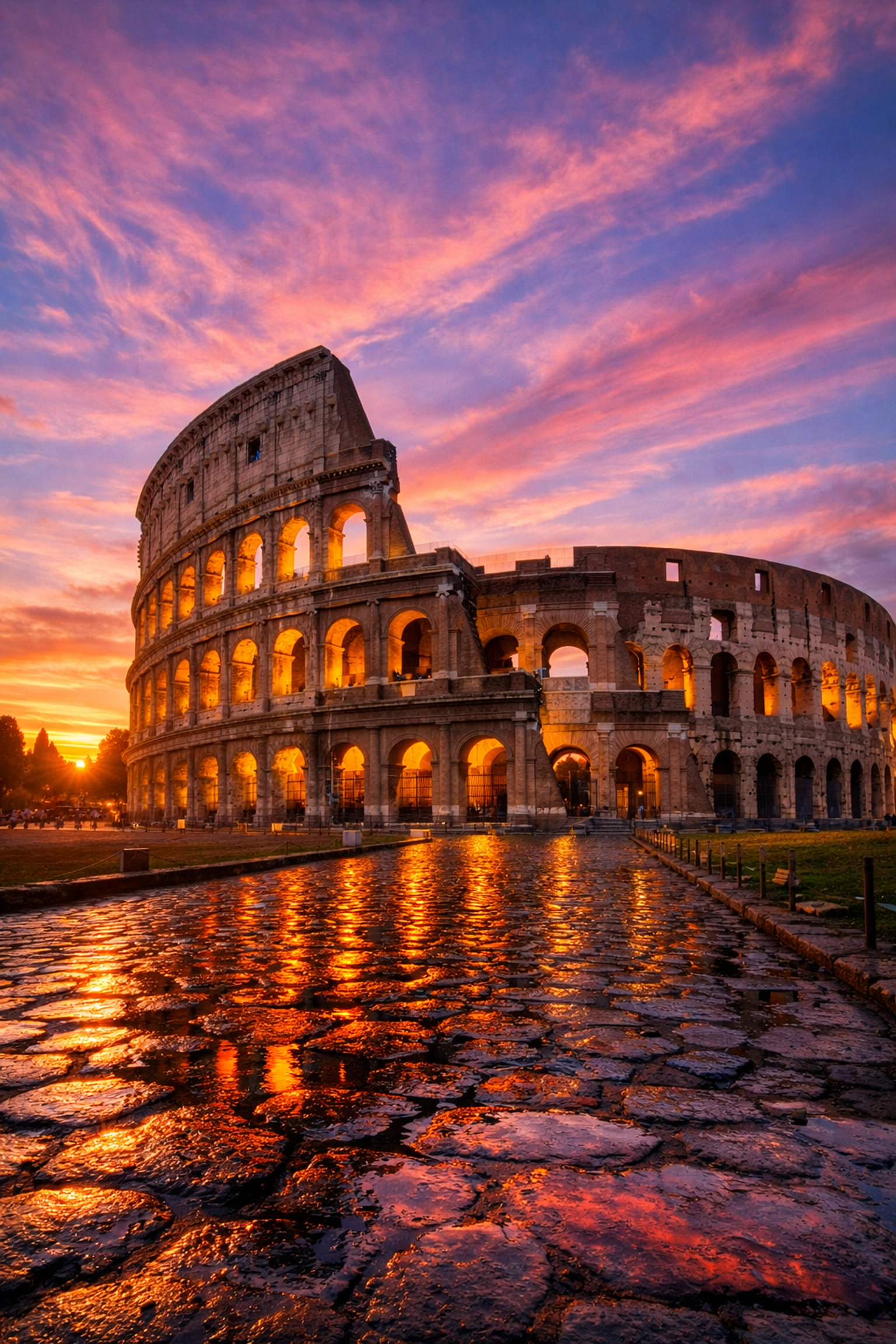 Golden hour view of the Roman Colosseum at sunset, an essential destination among the best photography locations.