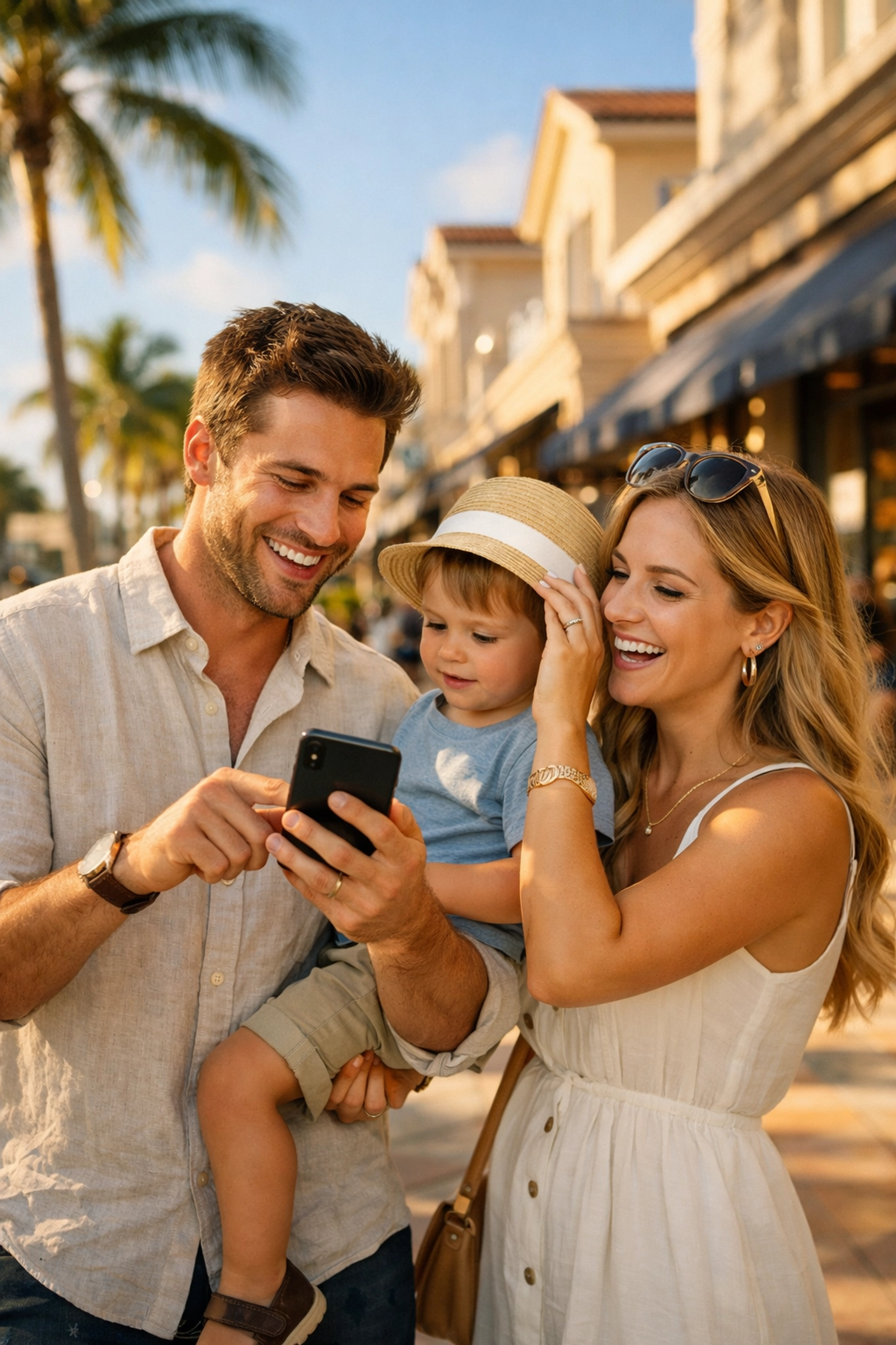 Young family using mobile search in Sarasota to find local businesses, illustrating Local SEO Sarasota FL.