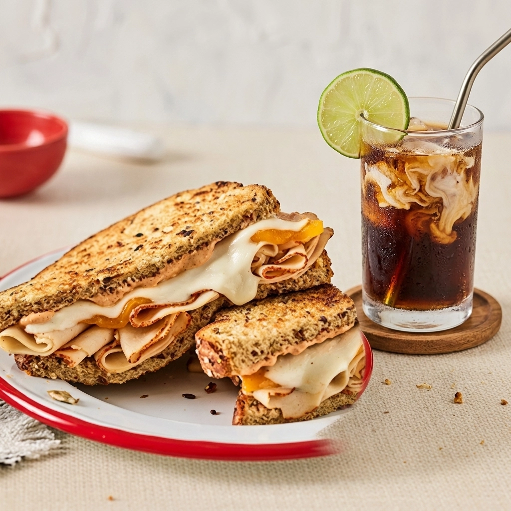 A Dirty Dr Pepper served alongside a fresh snack, highlighting the perfect midday break.