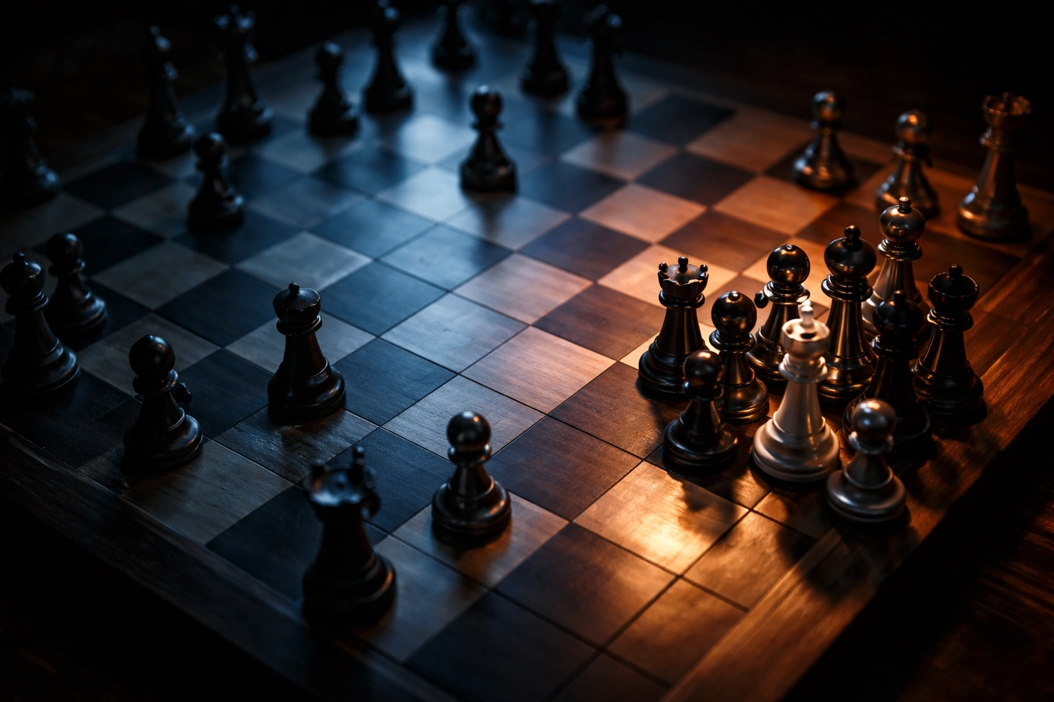 Chess board showing clustered and well-distributed pieces represents the dangers of portfolio concentration