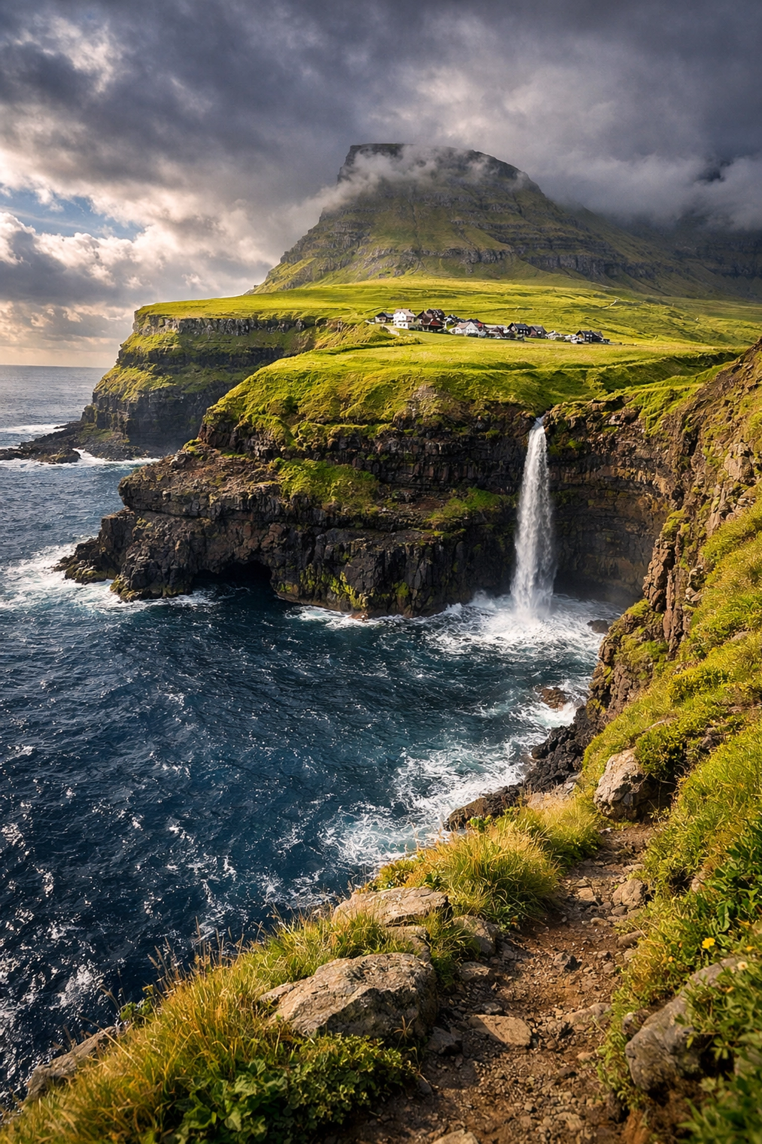 Stunning Faroe Islands waterfall, a top choice for travelers looking for the best photography locations.