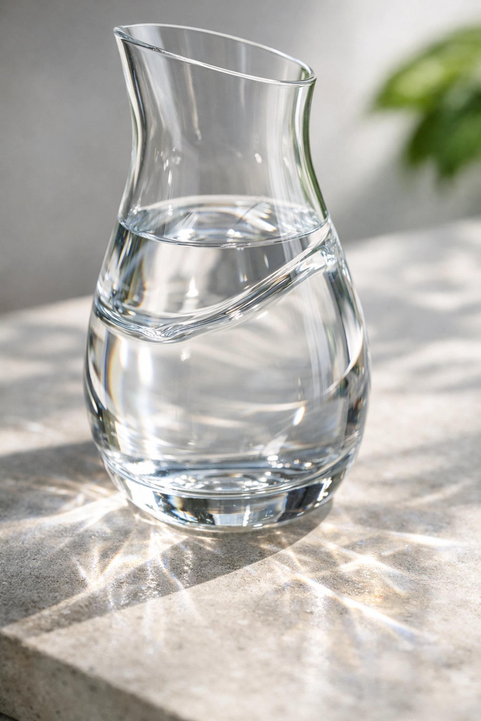 Refractive light through a water carafe symbolizing operational transparency and churn management.