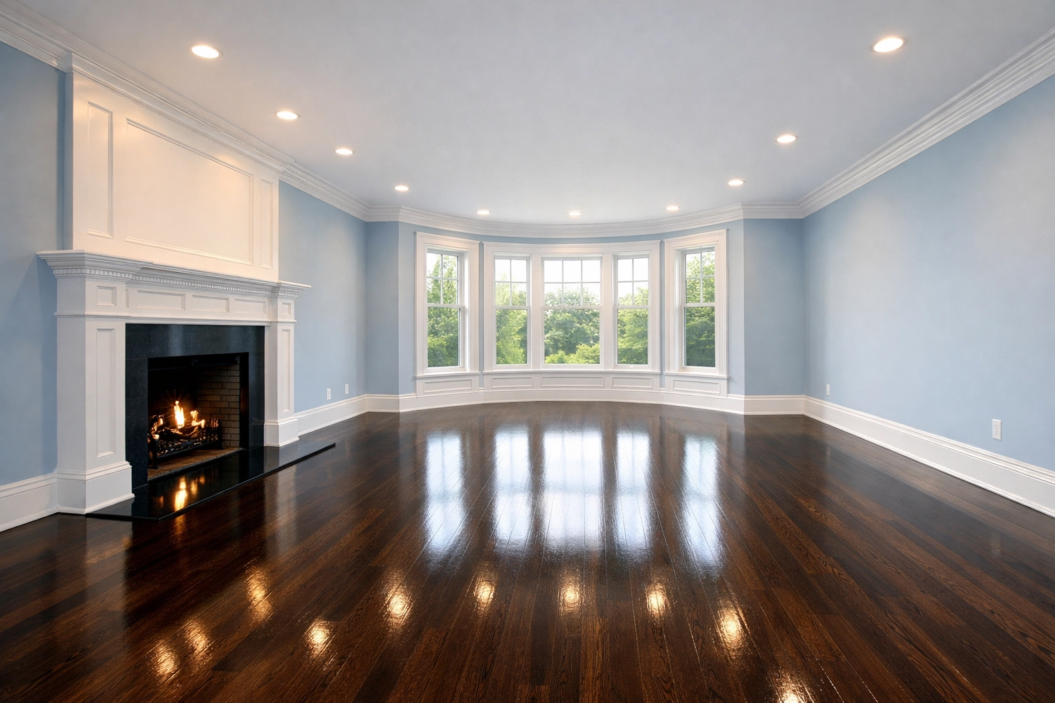 Sanitized empty living room in a Wellesley home prepared by professional move-in cleaning services.