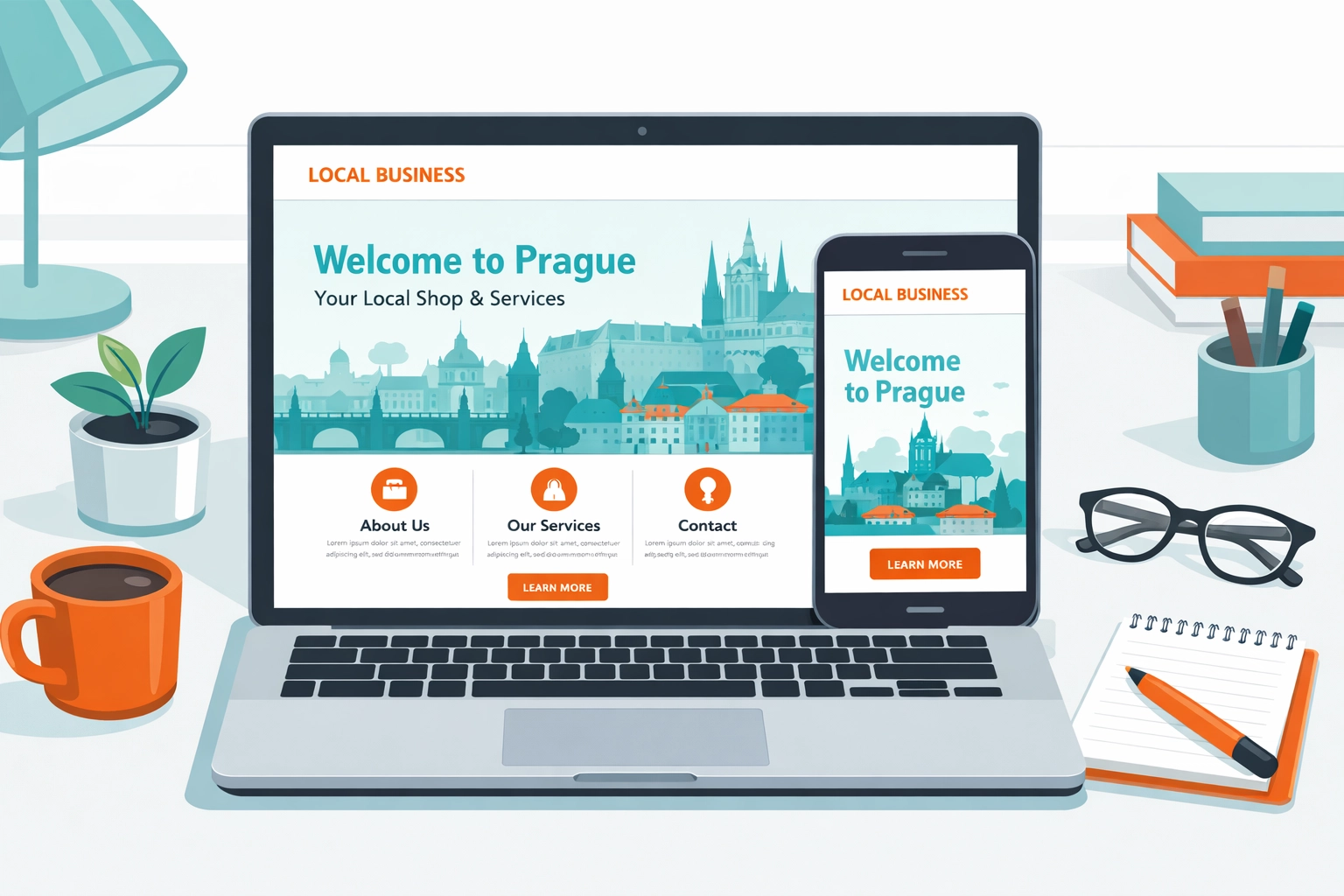 Responzivní web optimalizovaný pro lokální firmy v Praze na mobilu a desktopu