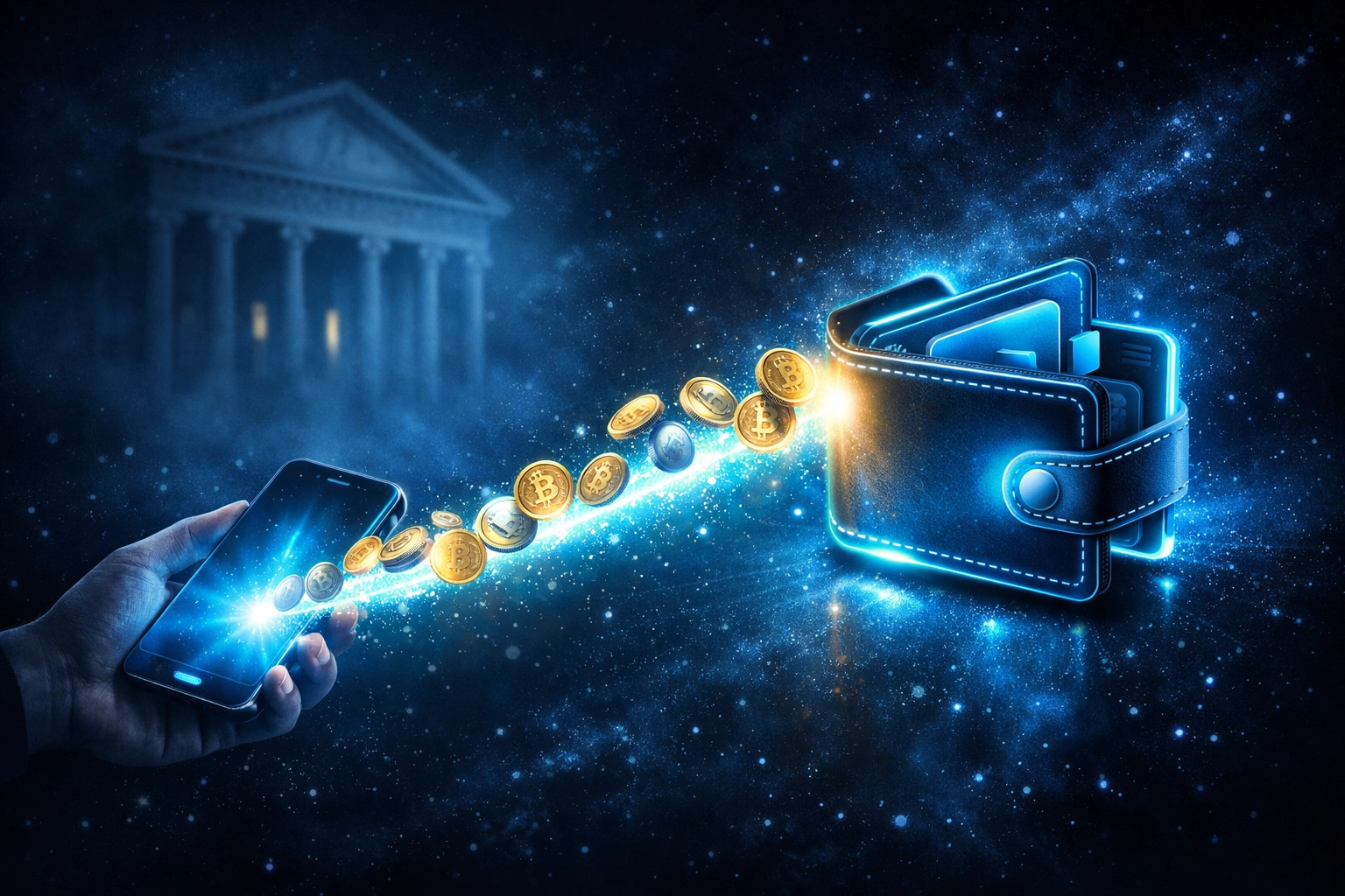 Direct crypto payment flow from customer to self-custody merchant wallet bypassing banks