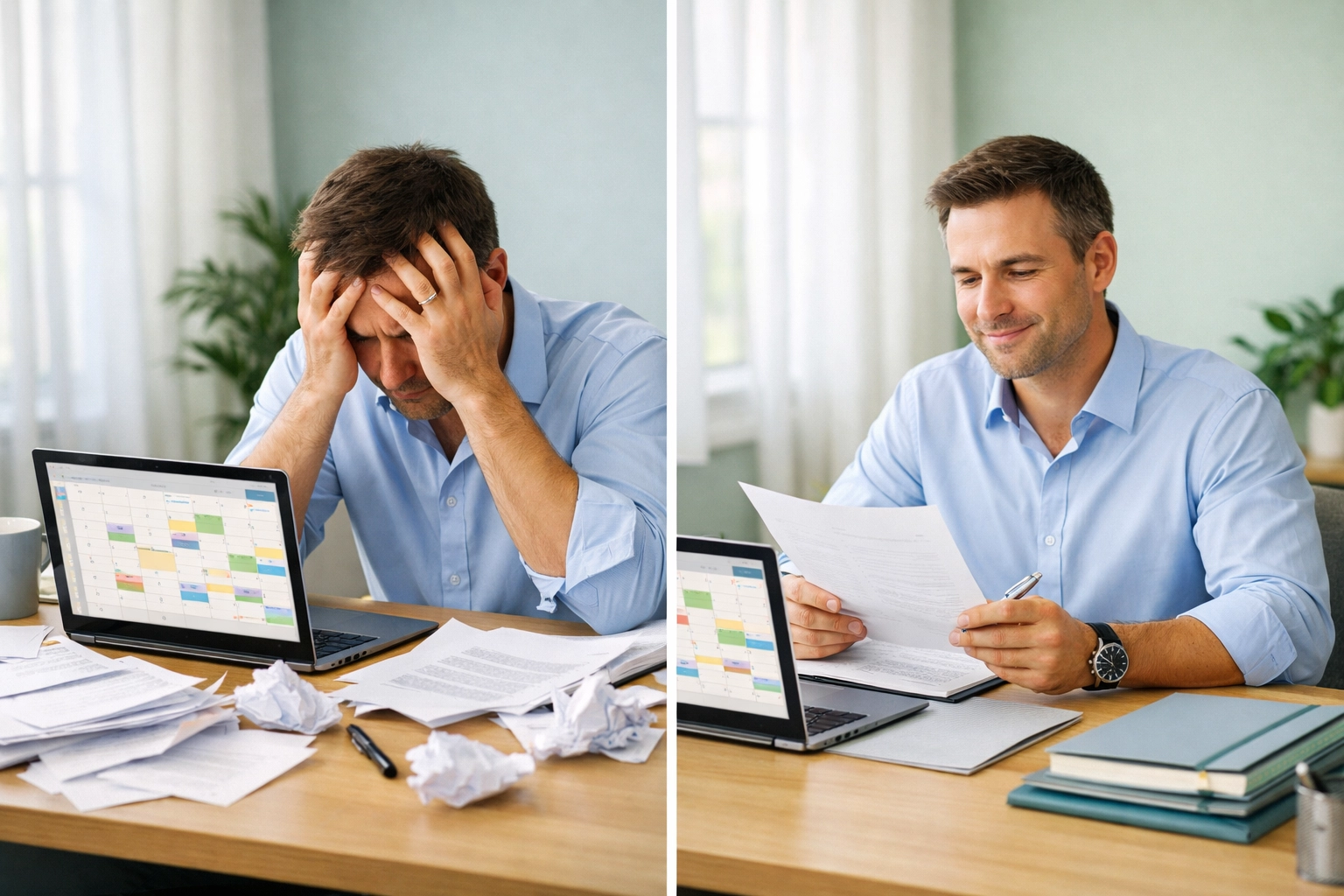 Business owner comparing reactive tax stress versus proactive tax planning strategies