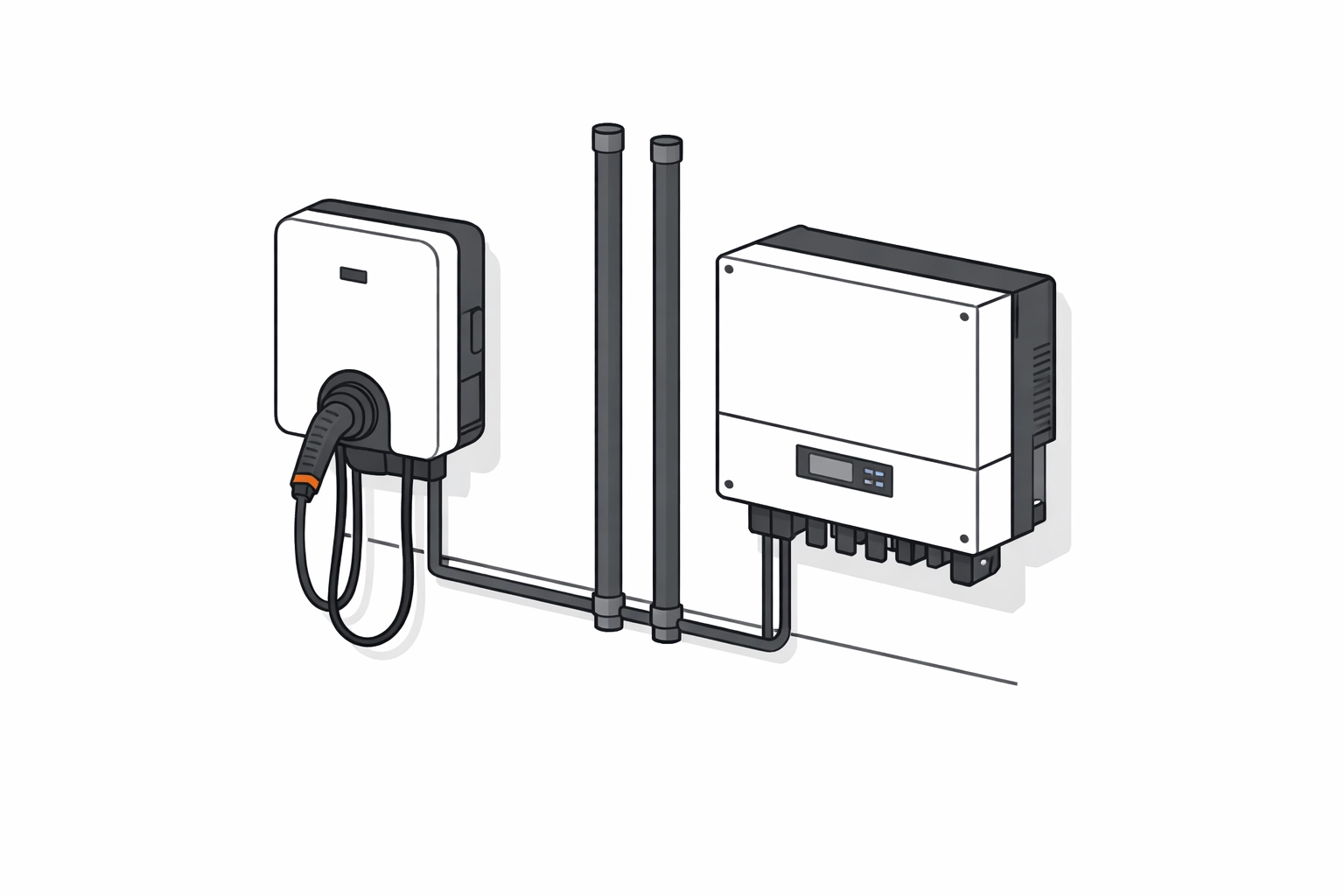 Kombination aus EV-Wallbox und Hybrid-Wechselrichter für eine moderne PV Anlage Installation in Wien.