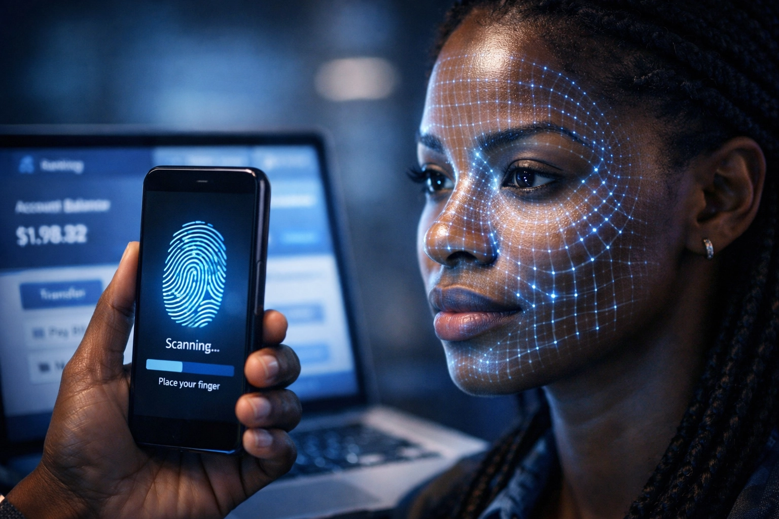 Biometric facial recognition authentication on smartphone for secure fintech login