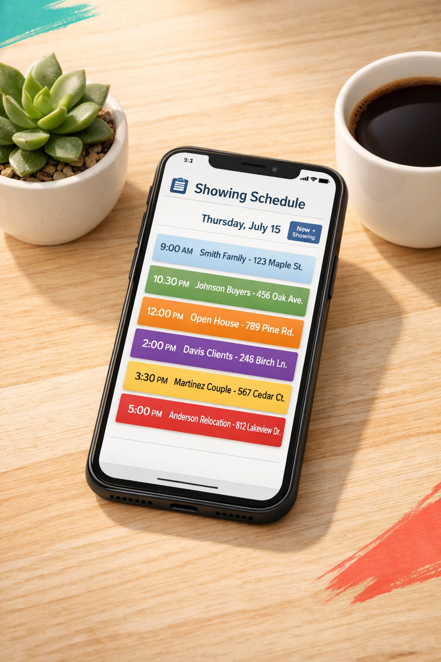 Showing schedule calendar on phone for Phoenix Metro home listing appointments