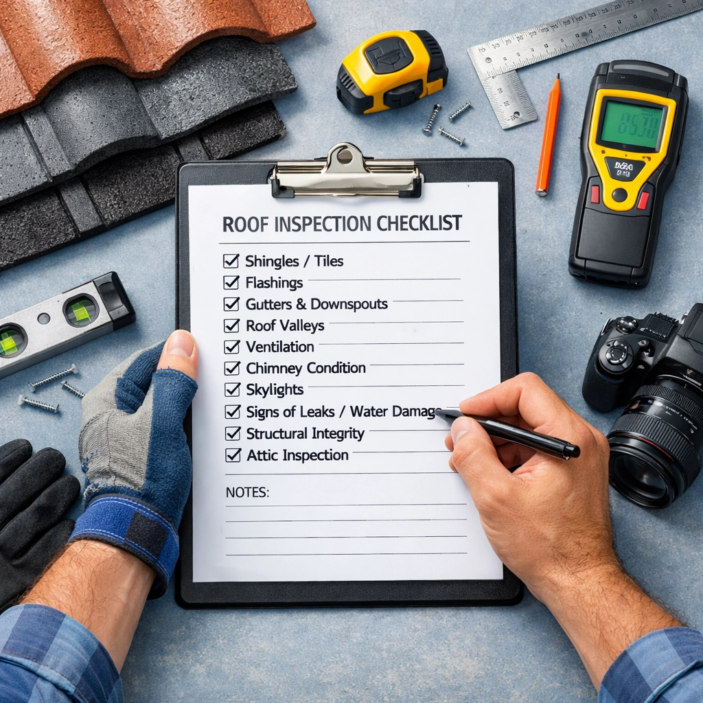 Professional roof survey inspection tools and checklist for thorough assessment