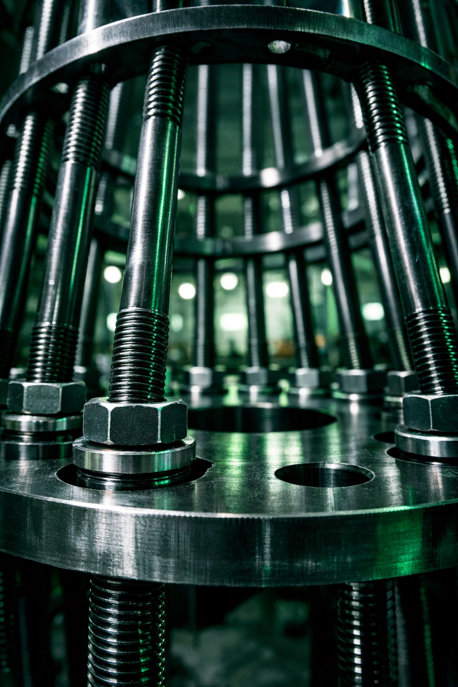 Precision-fabricated ASTM F1554 anchor bolt cage assembly for heavy-duty structural foundation engineering.