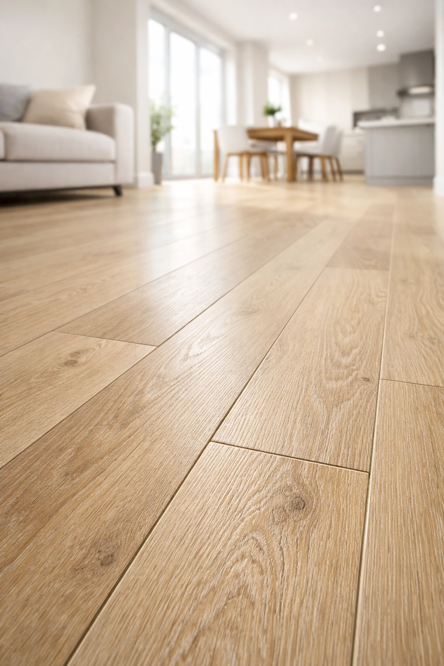 Durable luxury vinyl plank flooring in a modern, open-concept Central Florida living room.