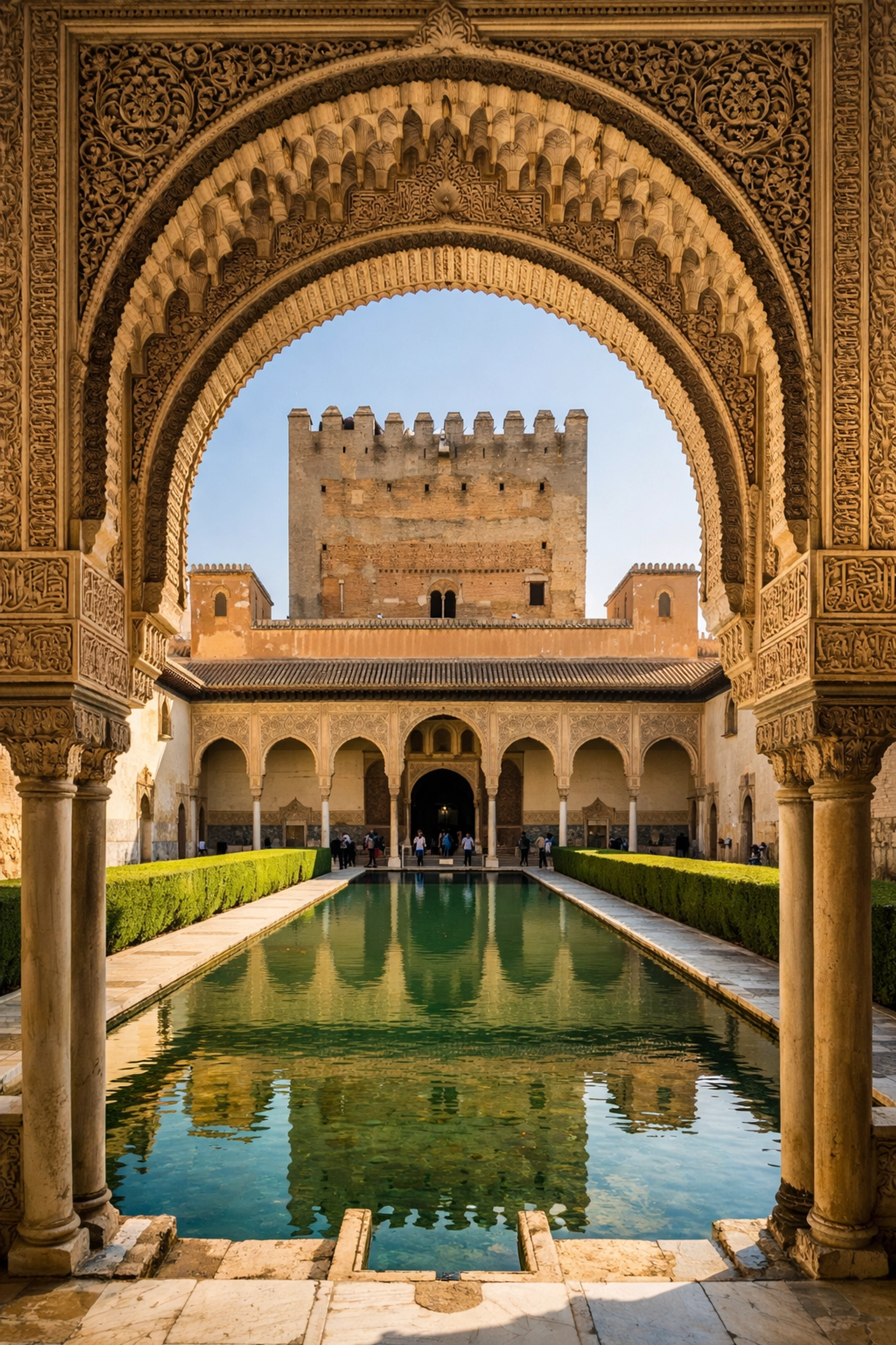 Detailed Moorish arches at the Alhambra in Granada, ranking high among the most instagrammable places in Spain.