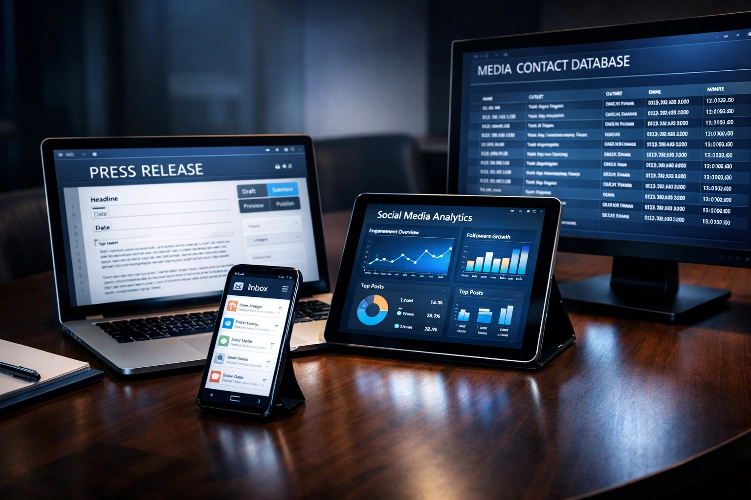 Multi-channel press distribution automation across digital devices and media platforms