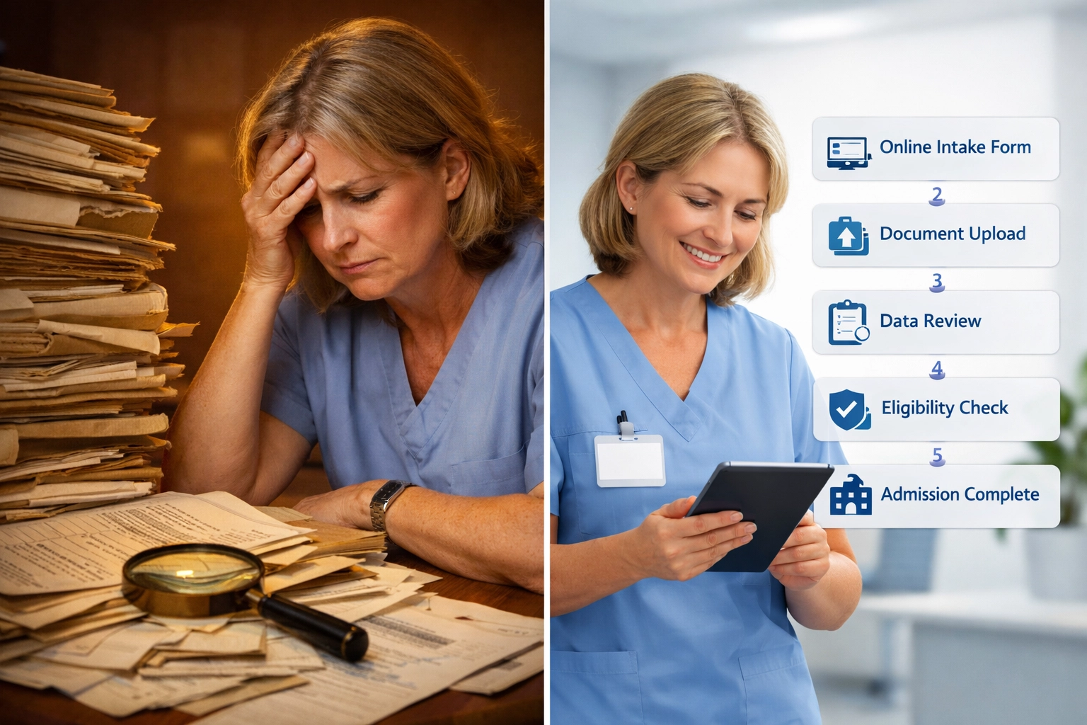 Before and after comparison of manual DD214 verification versus streamlined 5-minute veteran intake