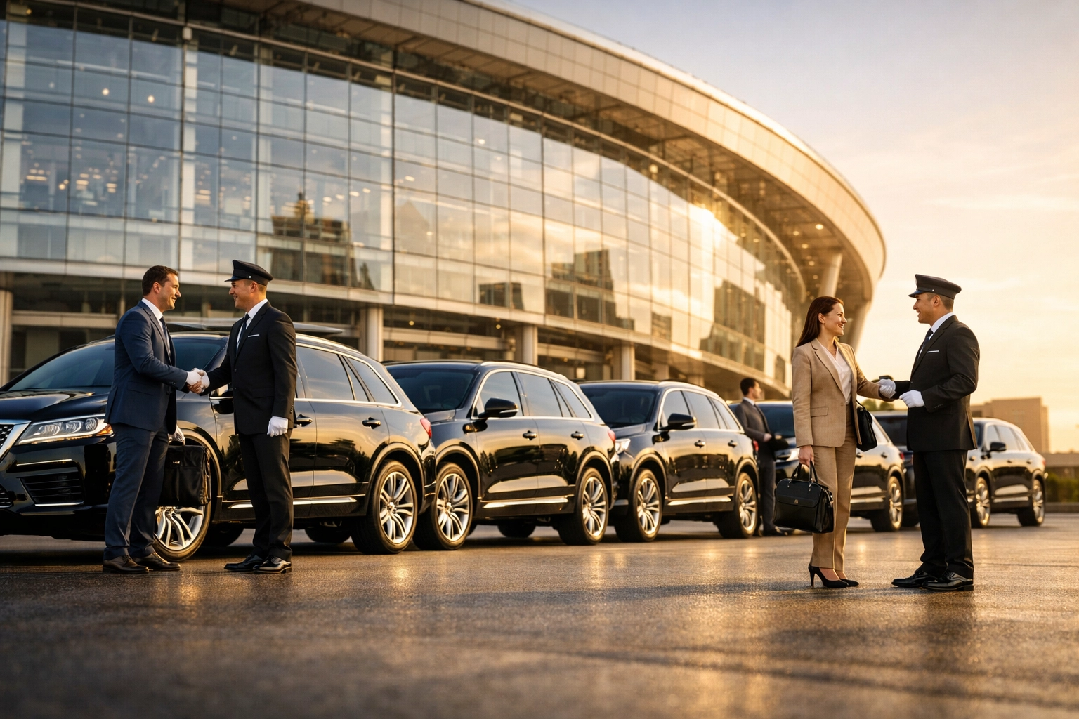 Luxury SUV fleet providing Super Bowl corporate transportation for executive teams at stadium venue