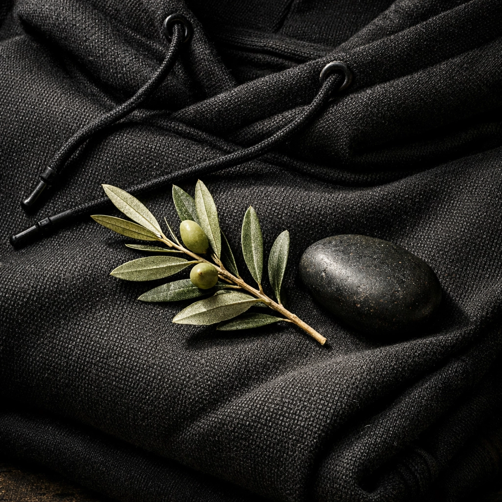 Folded Sunnah Designs hoodie with an olive branch, symbolizing staying firm and wearing one's intentions.