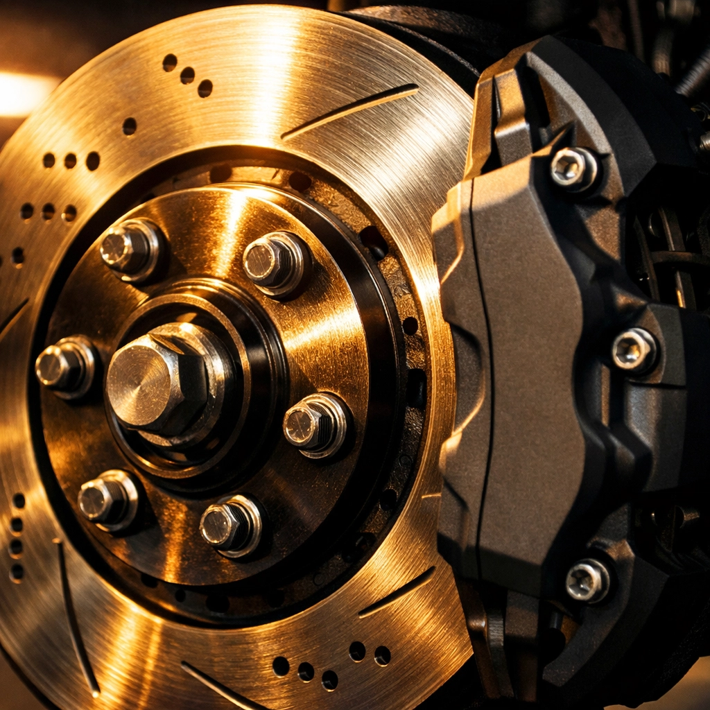 Professional brake rotor and caliper inspection at a Prosper TX auto repair shop.