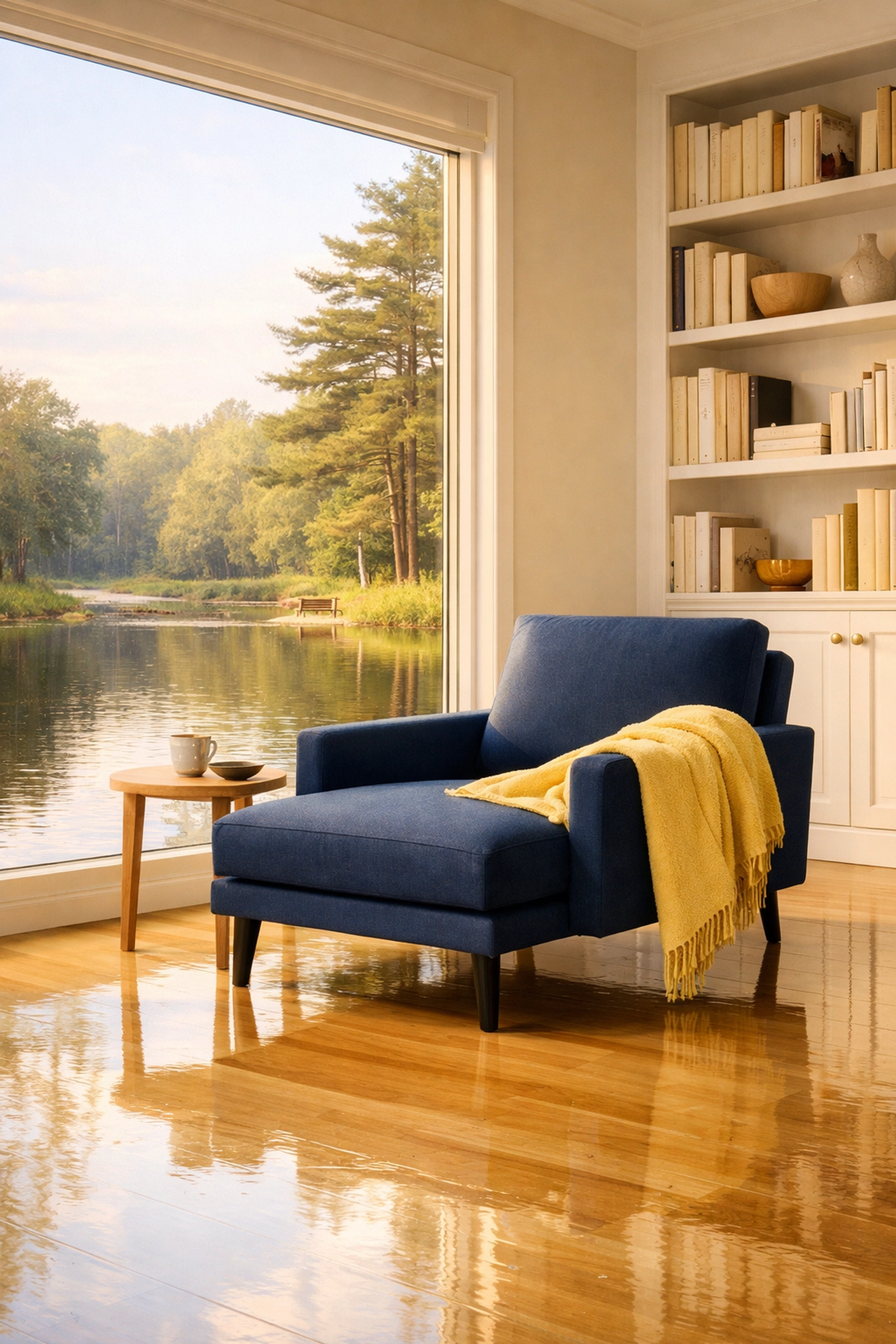 High-gloss hardwood floors in a Lincoln estate after ninja-level luxury house cleaning.