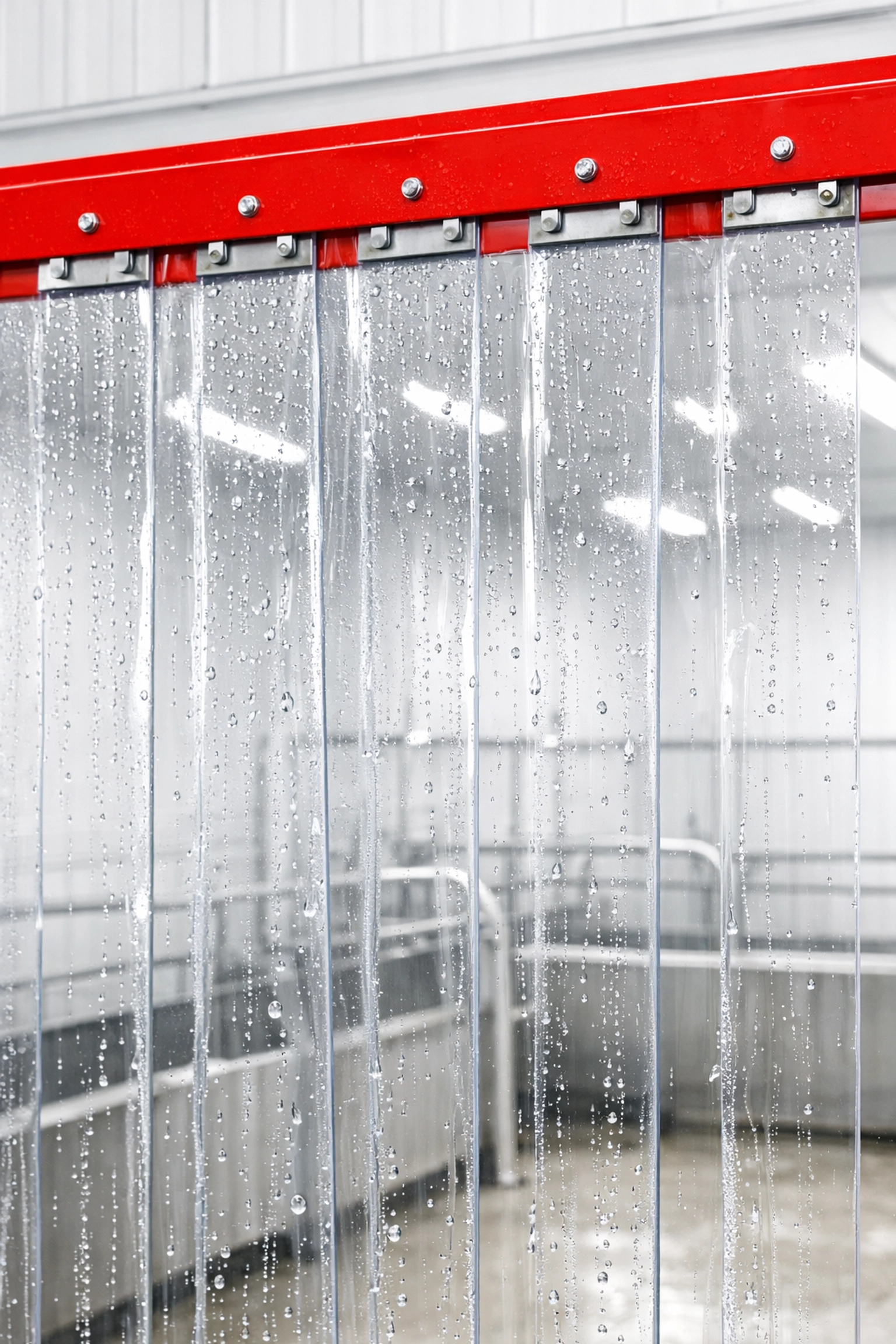 Hygienic transparent PVC strip curtains for poultry farms featuring a water-resistant, easy-clean surface.