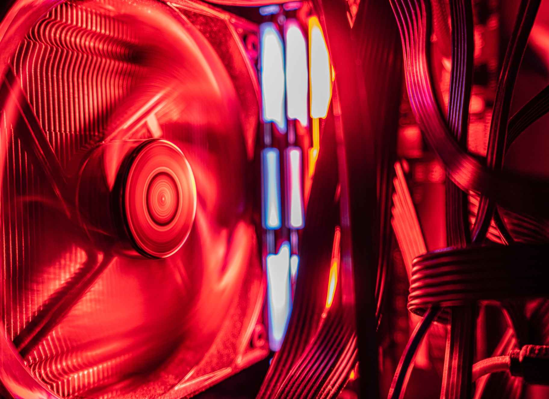 High-Performance Computer Interior with Red LED Lighting