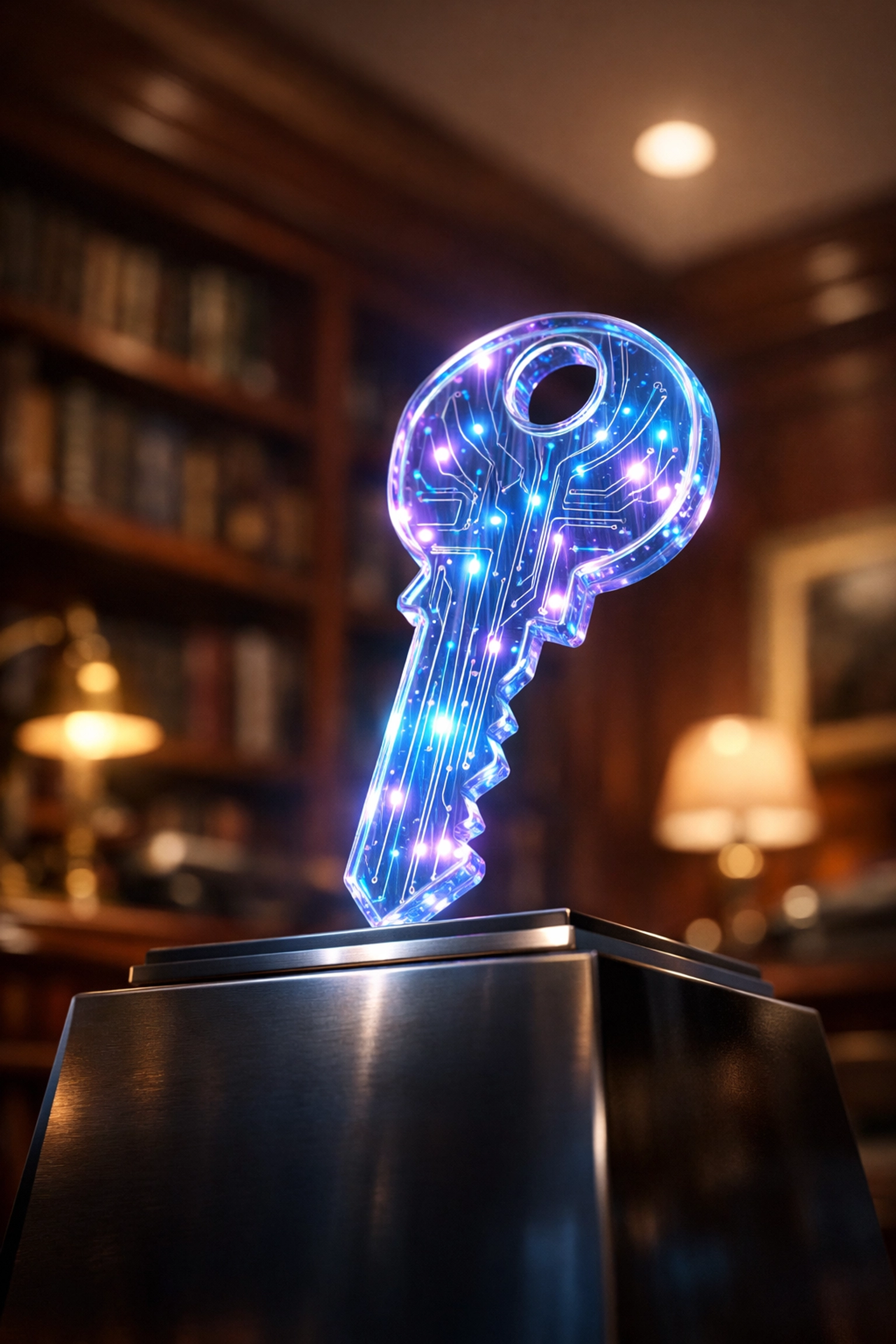 Digital master key symbolizing secure private key storage for decentralized Larecoin payments.