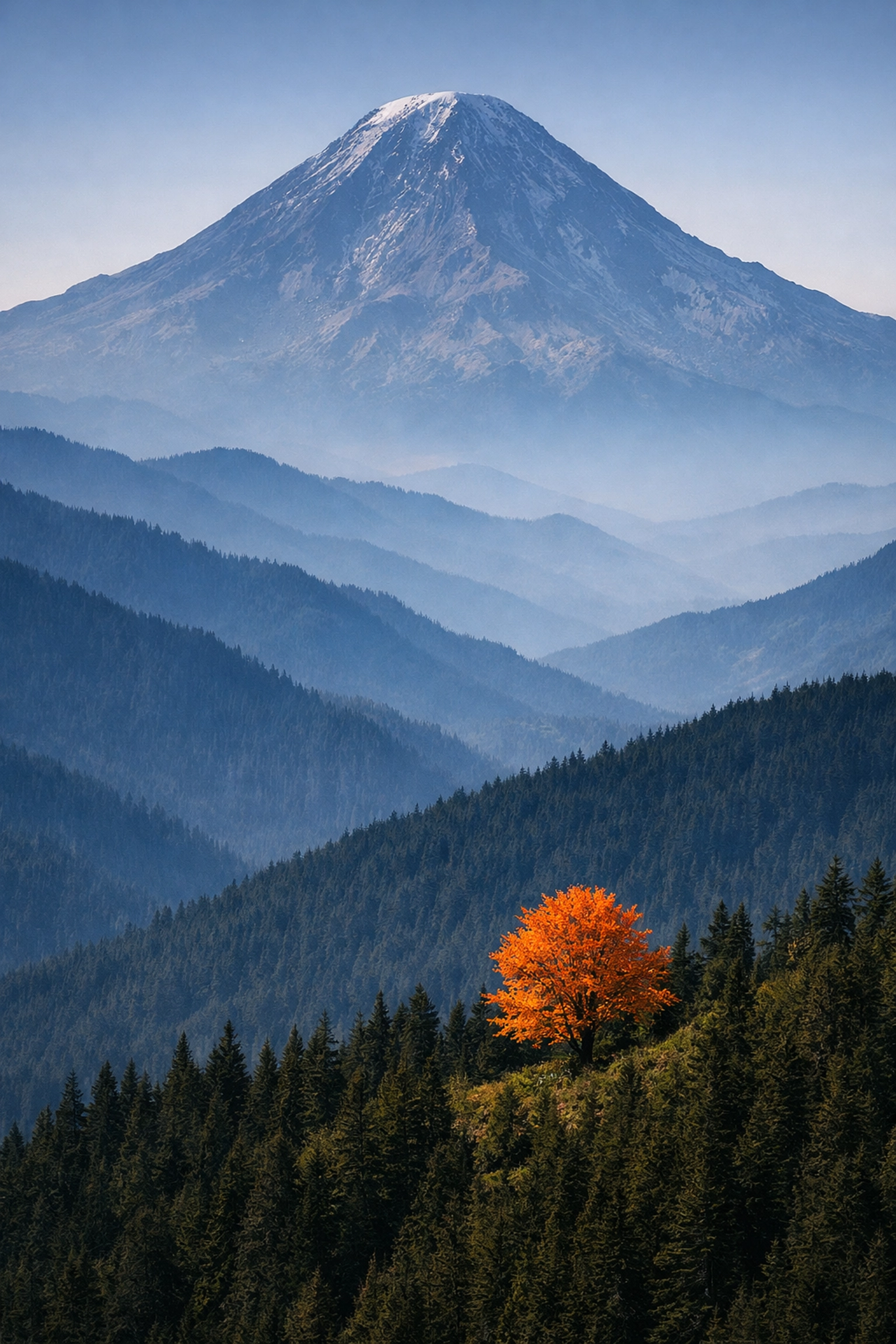 Compressed mountain layers shot with a telephoto lens, avoiding 7 mistakes you’re making with landscape photography.