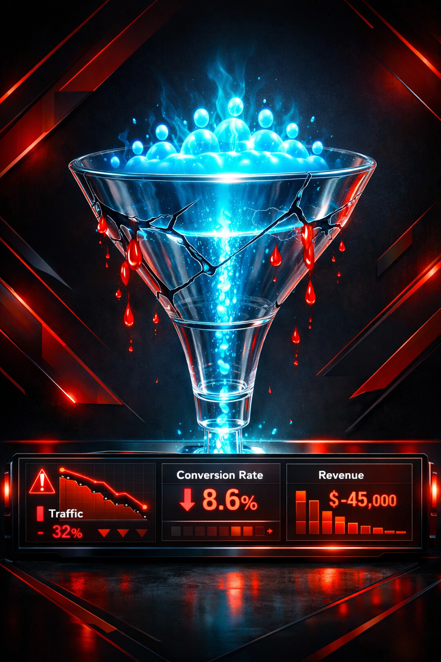 Customer churn funnel visualization showing revenue leaks in SaaS businesses